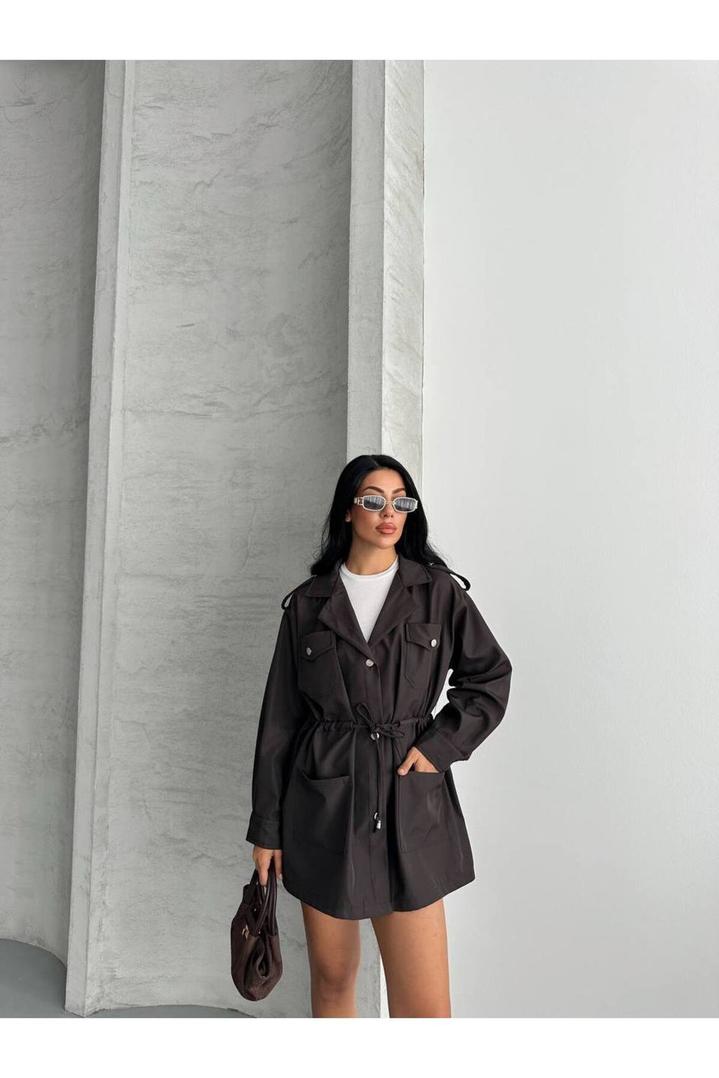 4 CEPLİ BEL BAĞLAMALI KISA TRENCH COAT CEKET