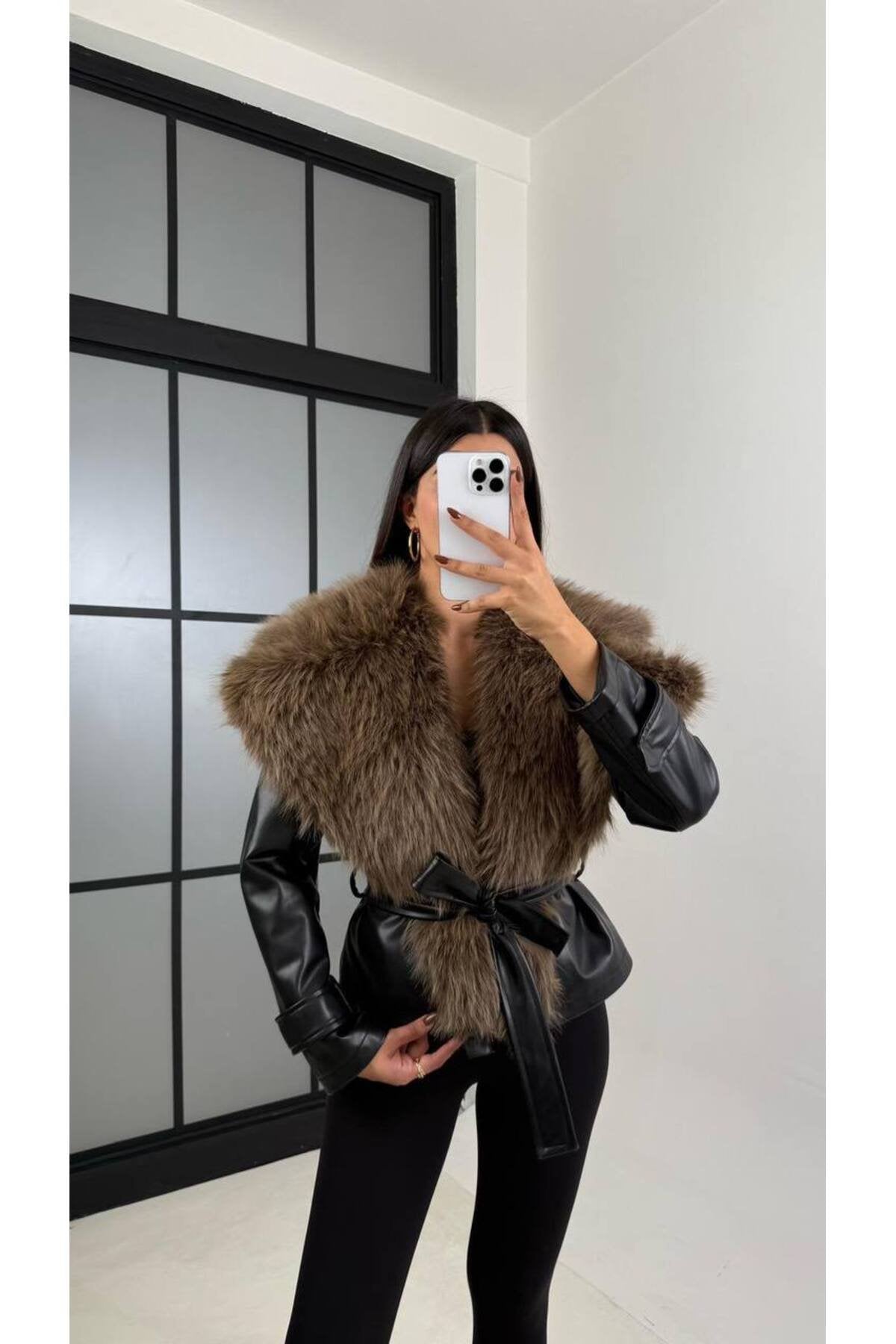 Trend Kürk Yaka Deri Ceket