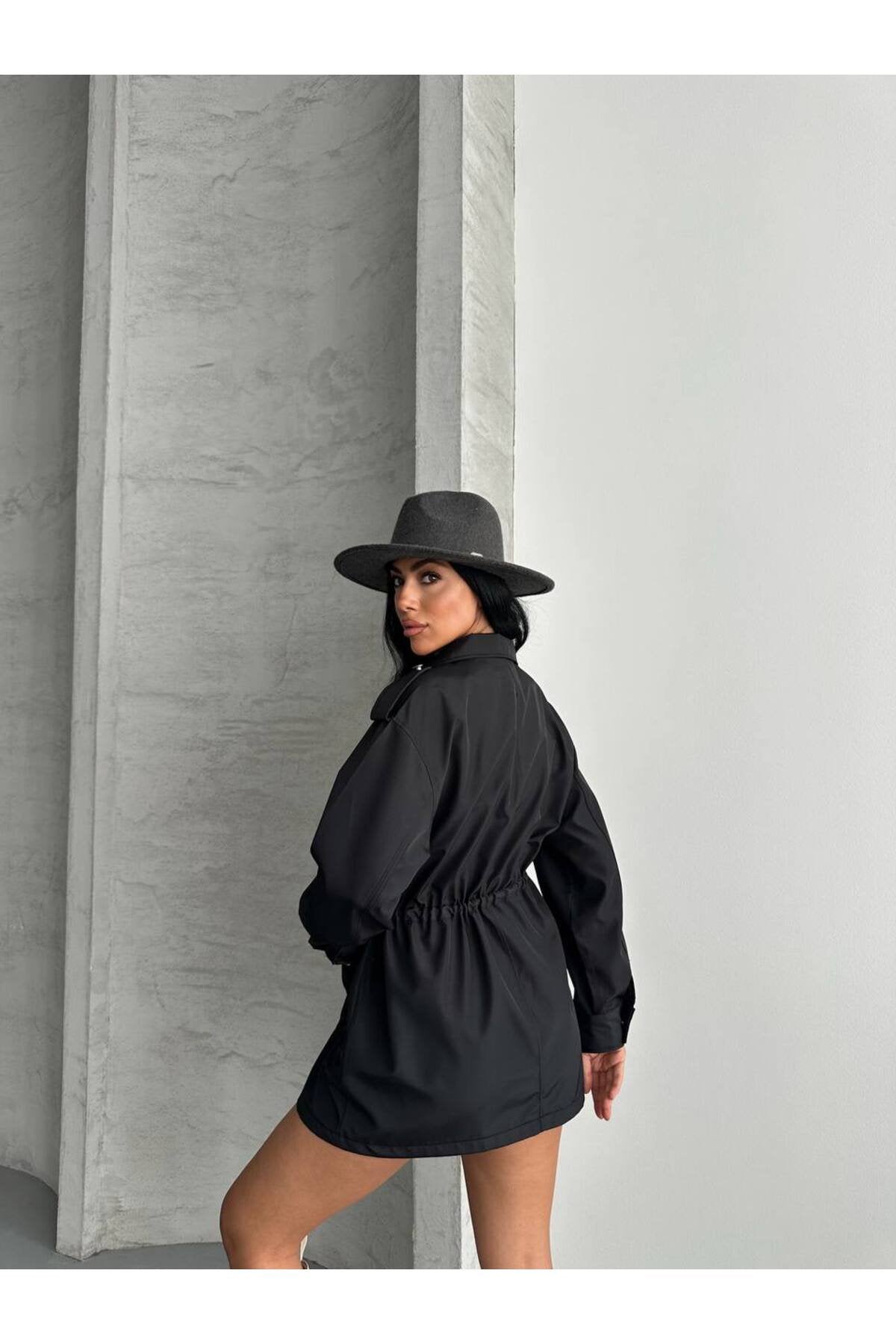 4 CEPLİ BEL BAĞLAMALI KISA TRENCH COAT CEKET