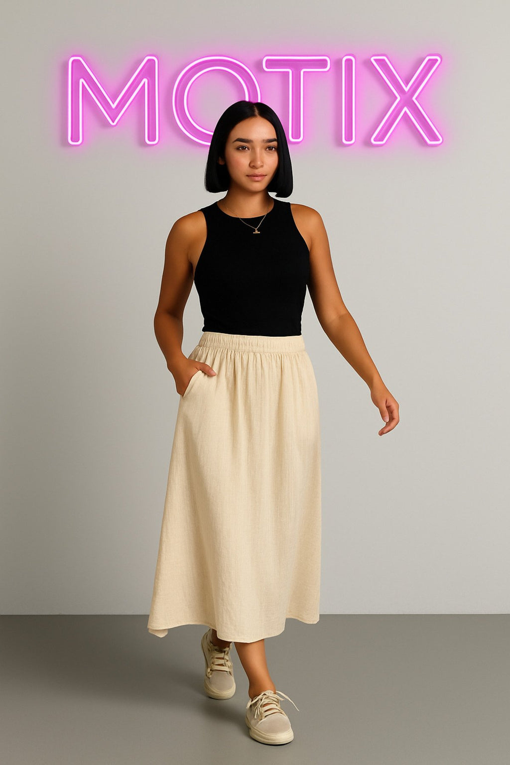 Doğal Şıklığın Simgesi: krem Renk Salaş Kesim Midi Etek