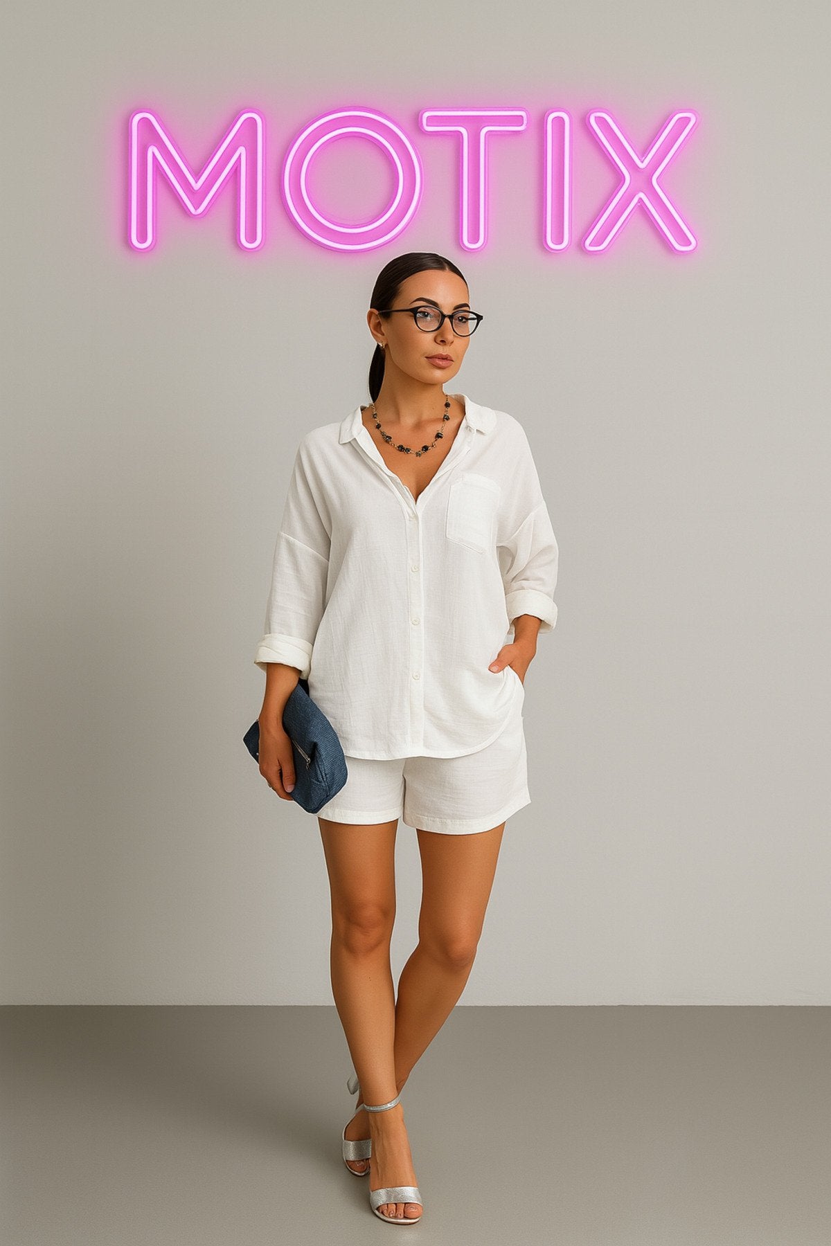 Gömlek Bağcıklı Şortlu İkili Takım