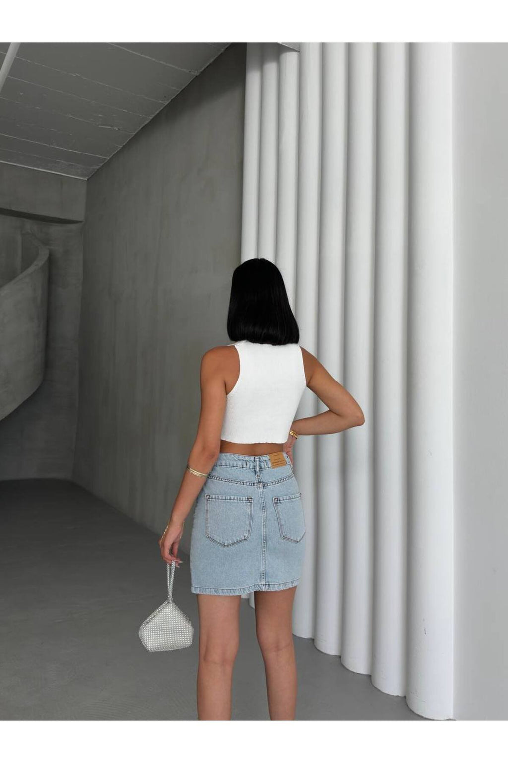 Gün Işığı Gibi Parlayan Taş İşlemeli Kot Etek