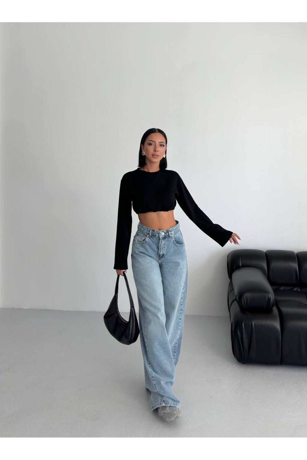 Yüksek Bel Geniş Paça Kadın Jean Pantolon