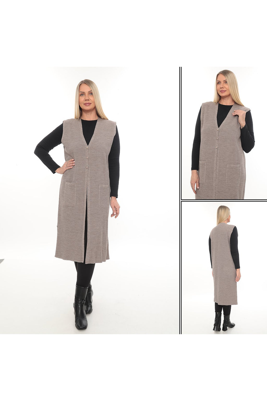 Klasik Kesim Uzun Triko Yelek Anne yelek