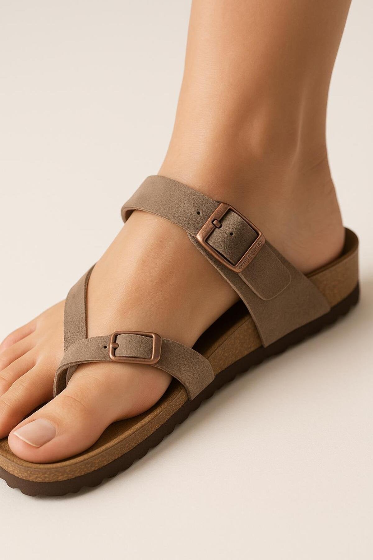 Kadın Siyah Çift Tokalı Parmak Arası Anatomik Terlik