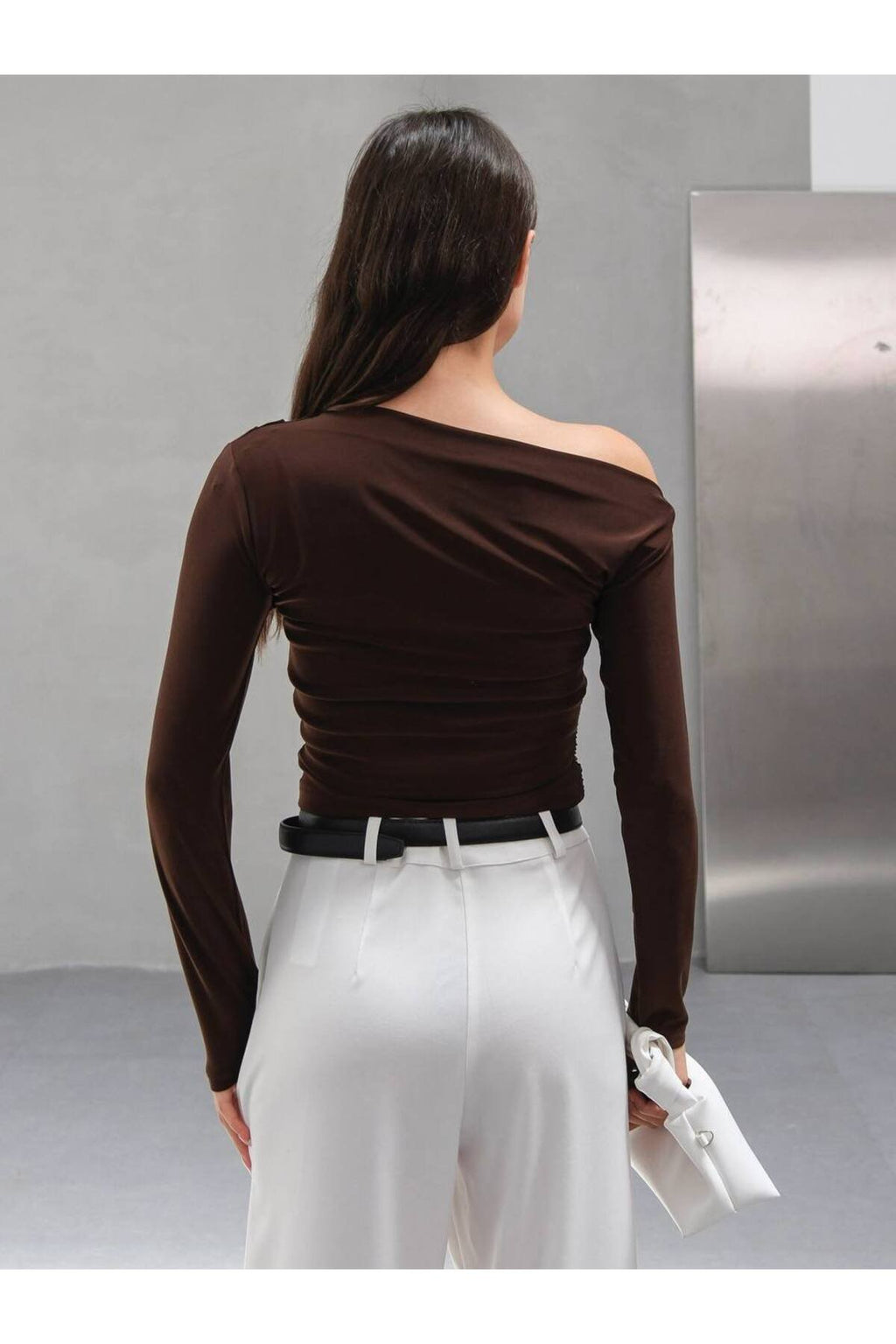 Tek Omuz Off-Shoulder Siyah Bluz