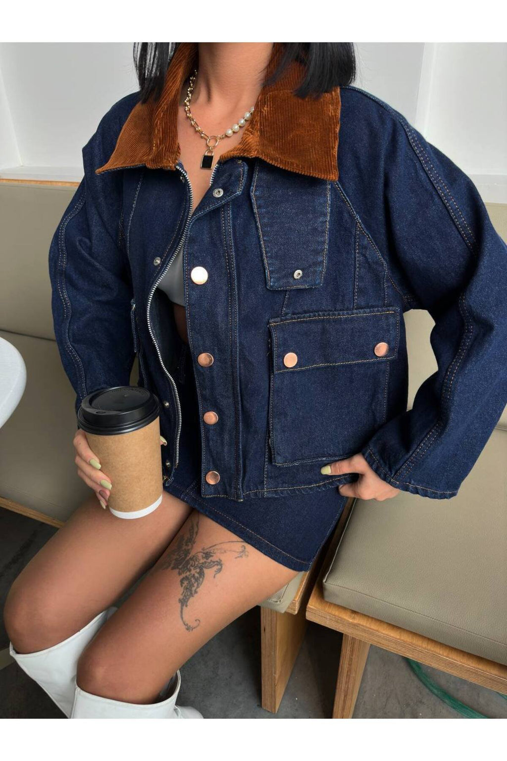 Kadife Yaka Denim Ceket