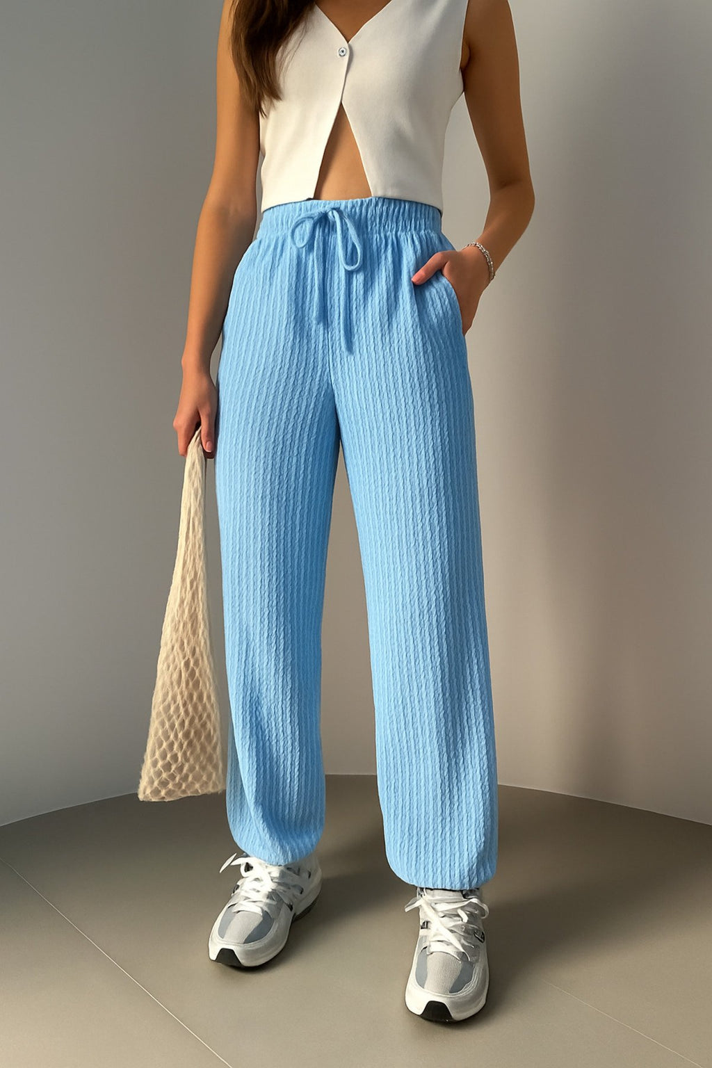 Lastikli Bel Rahat Kesim Dokuma Pantolon