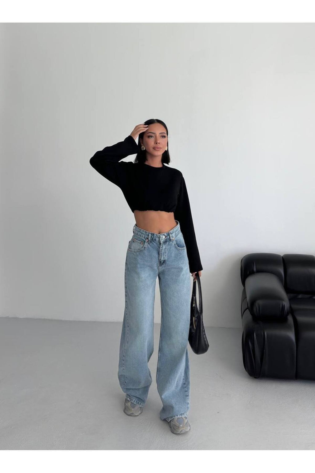 Yüksek Bel Geniş Paça Kadın Jean Pantolon