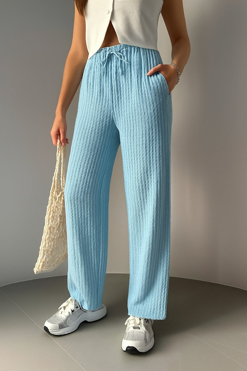 Lastikli Bel Rahat Kesim Dokuma Pantolon