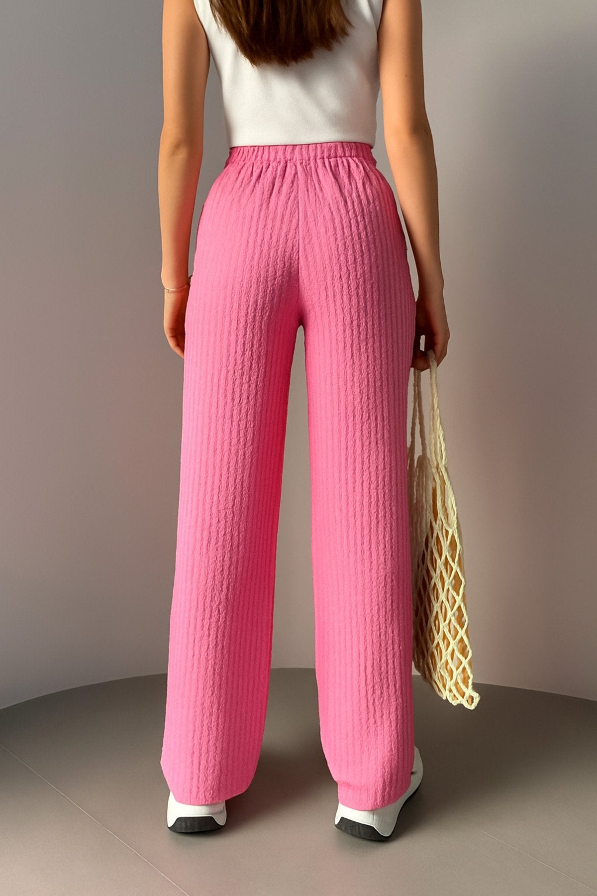 Lastikli Bel Rahat Kesim Dokuma Pantolon