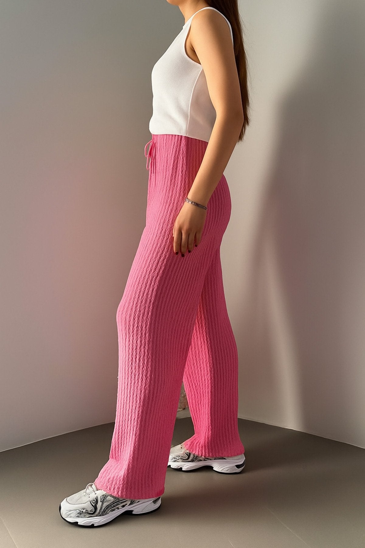 Lastikli Bel Rahat Kesim Dokuma Pantolon