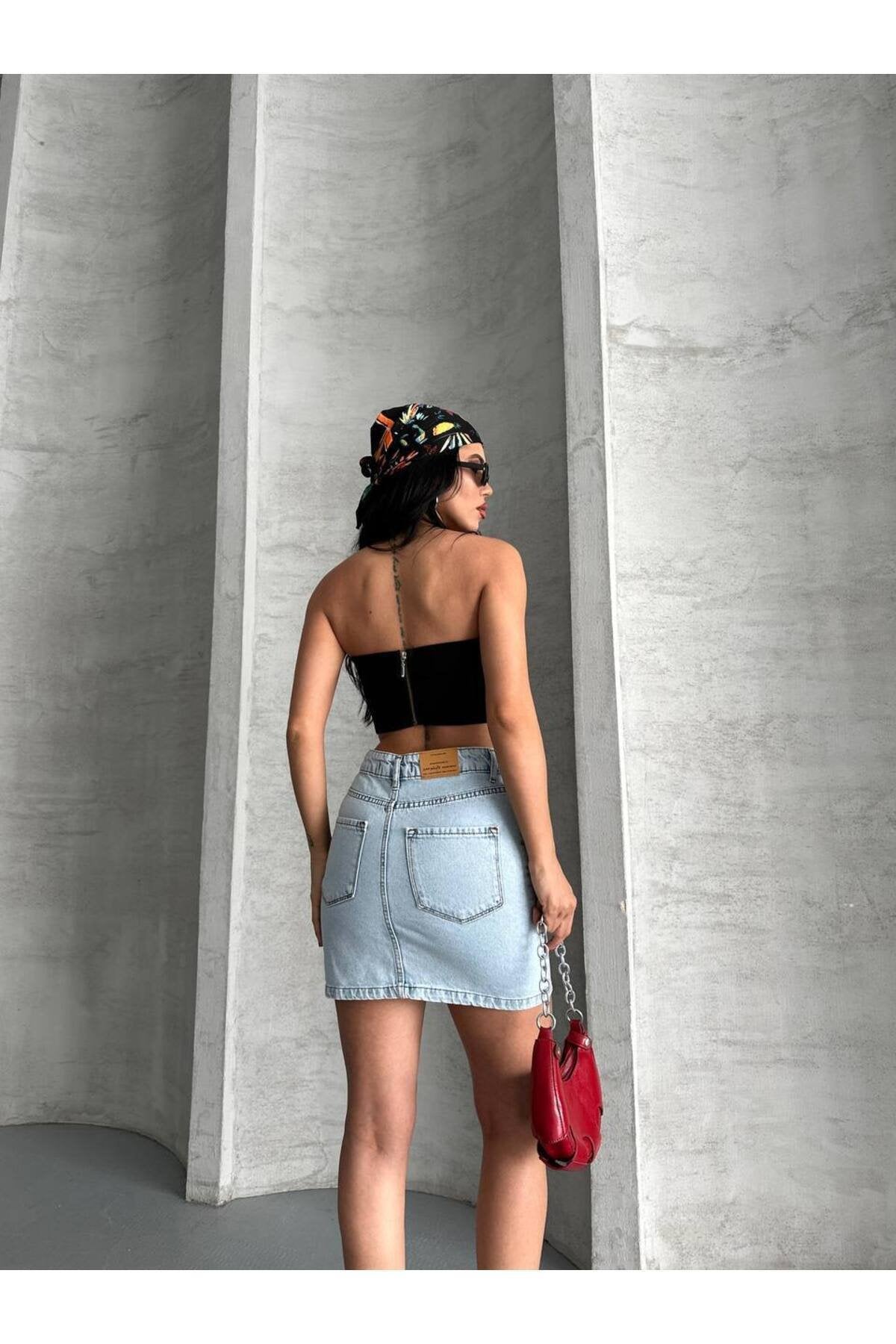 Modern & Rahat Yüksek Bel Mini Kot Etek