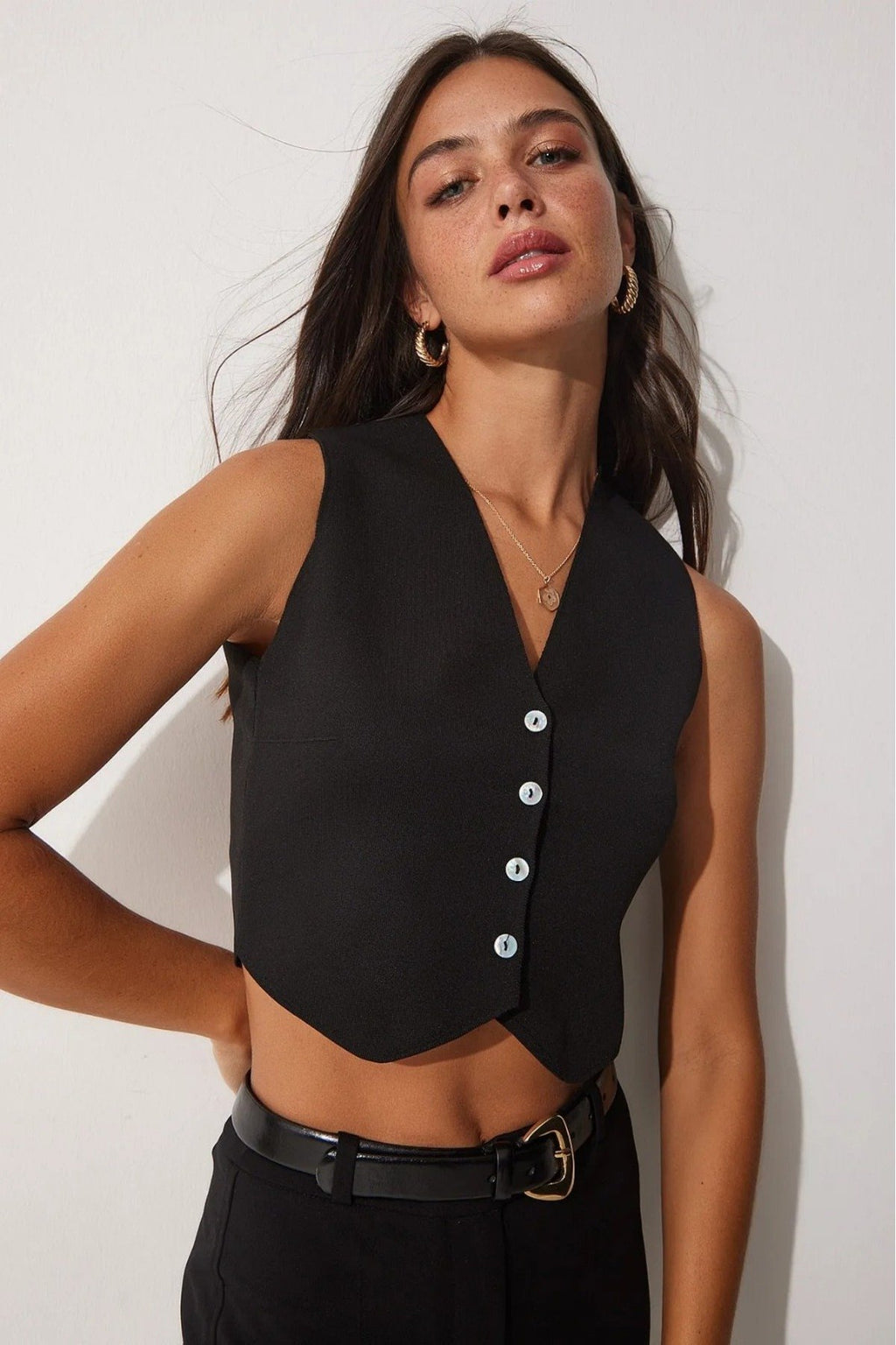 KADIN V YAKA DÜĞMELİ YELEK