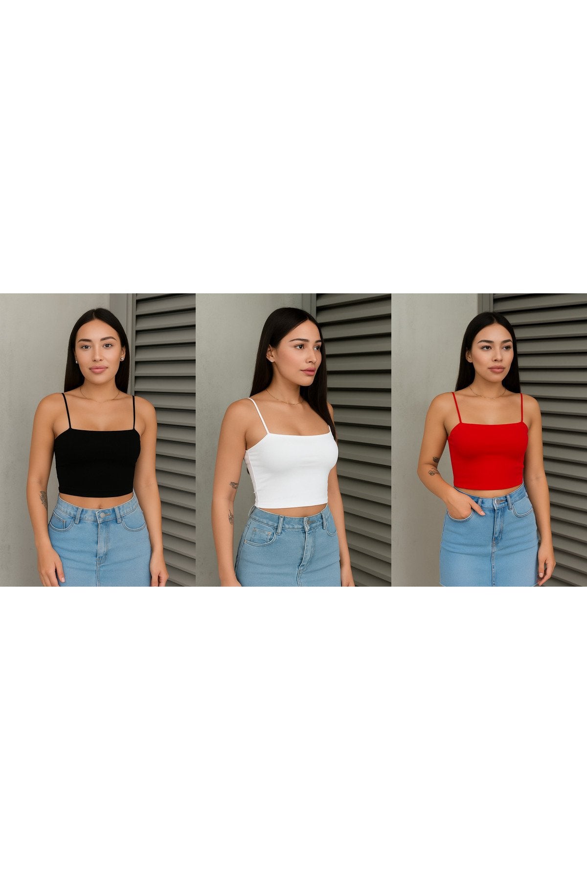 İnce Askılı 3 lü Basic Crop Bluz