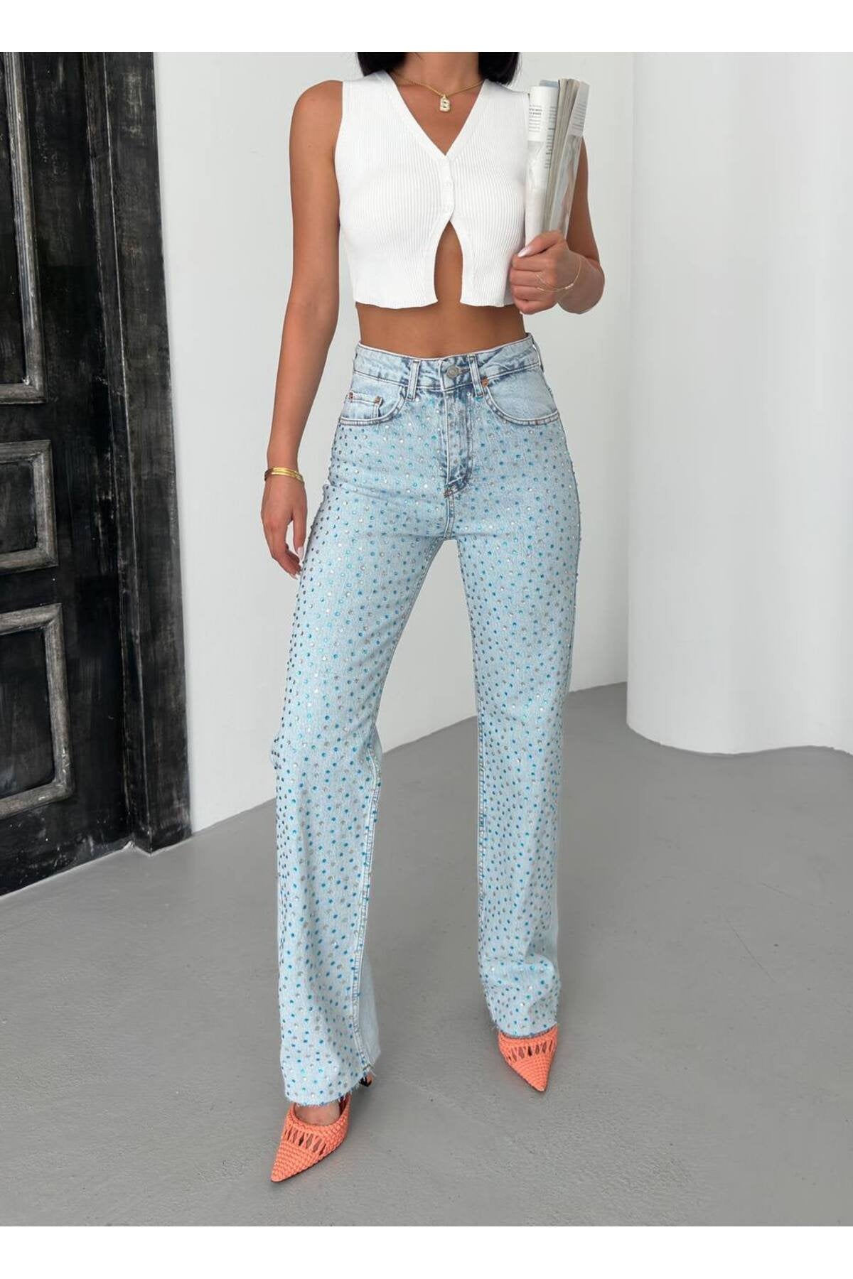 İNCİ TAŞLI KOT PANTOLON