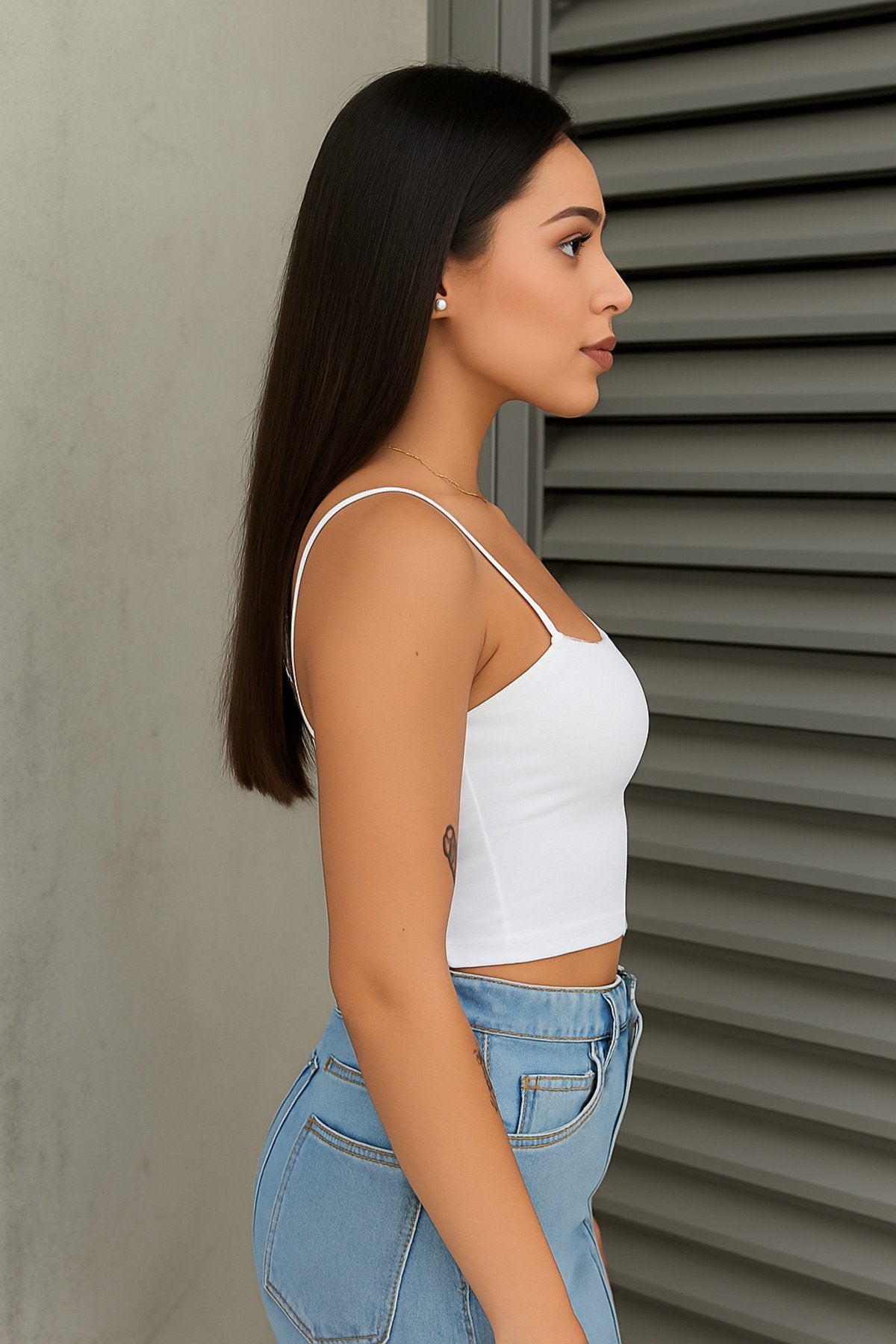 İnce Askılı Siyah Basic Crop Bluz