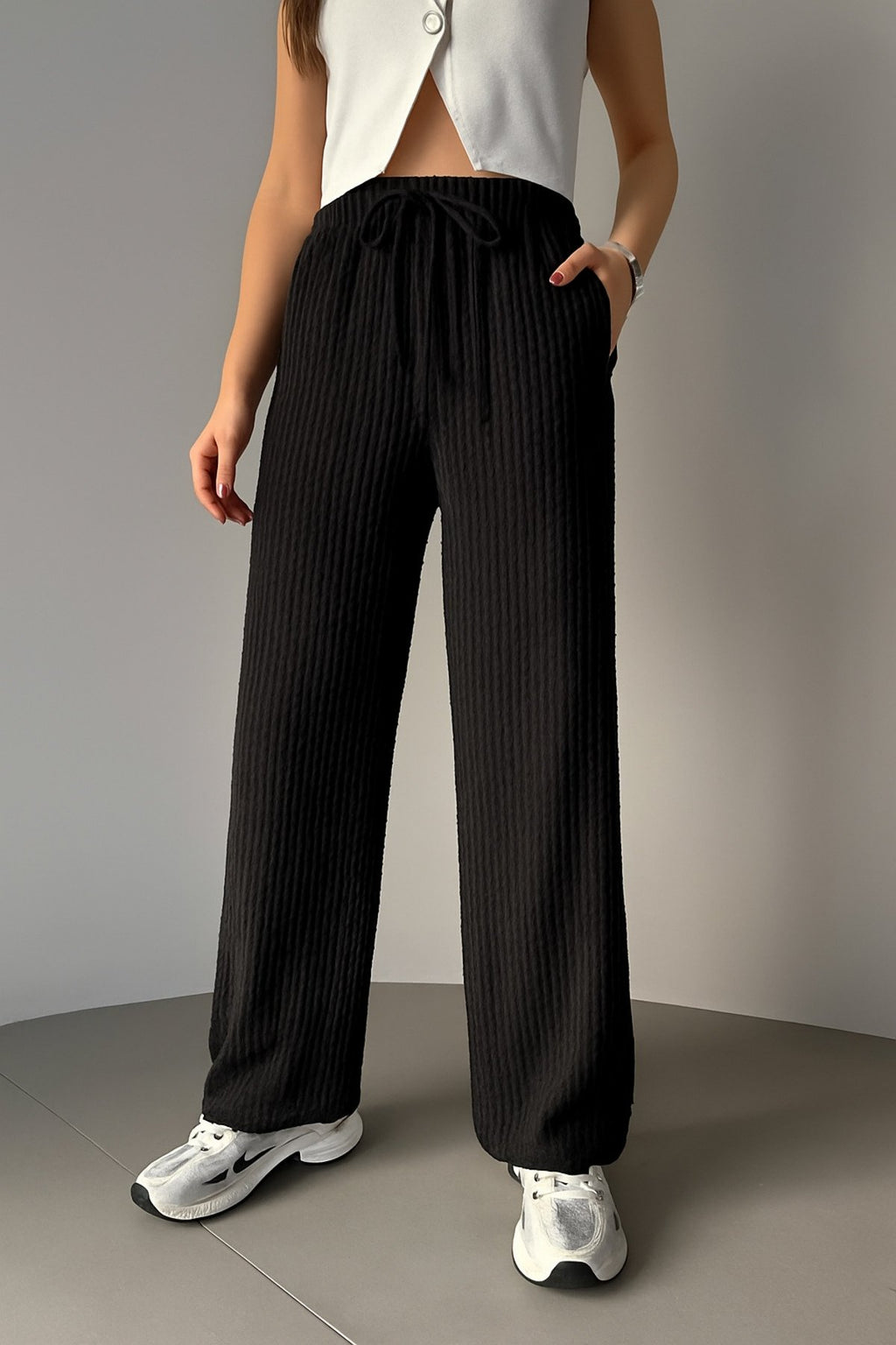 Lastikli Bel Rahat Kesim Dokuma Pantolon