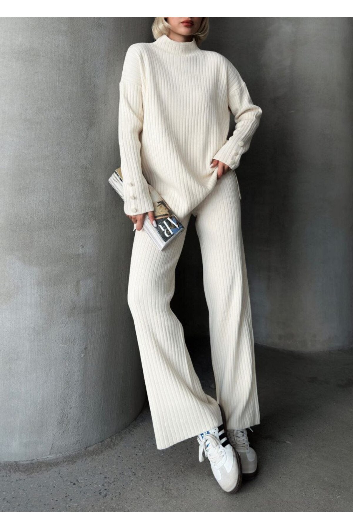 Düğme Detaylı Kol Tasarımlı İkili Takım