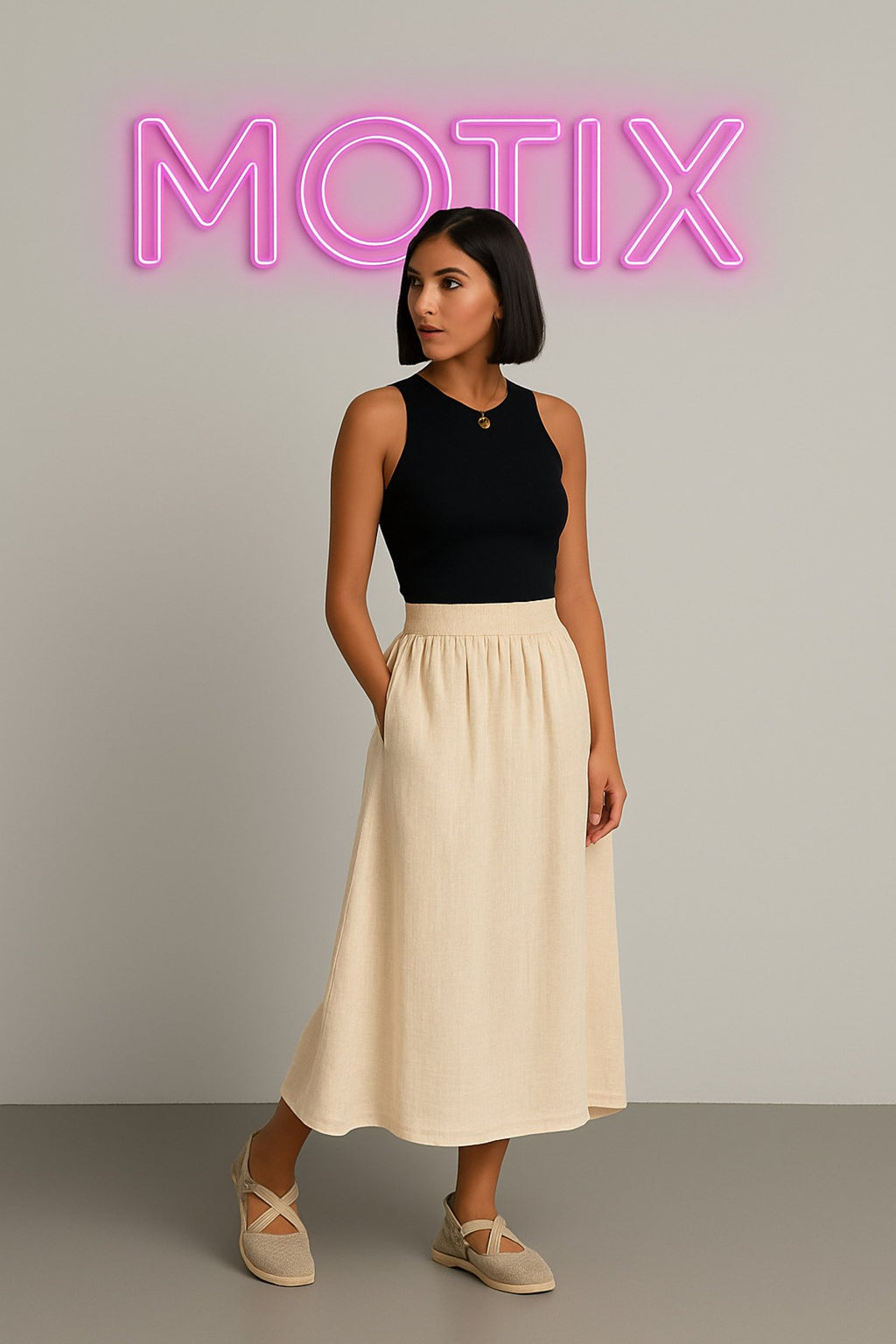 Doğal Şıklığın Simgesi: krem Renk Salaş Kesim Midi Etek