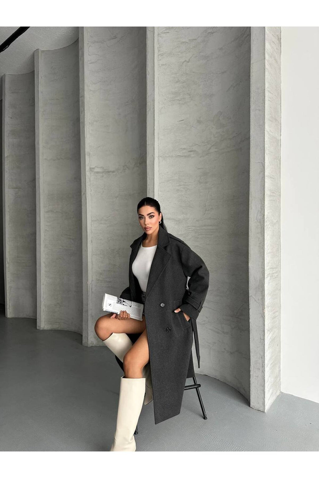 Oversize Kesim Kaşe Kaban