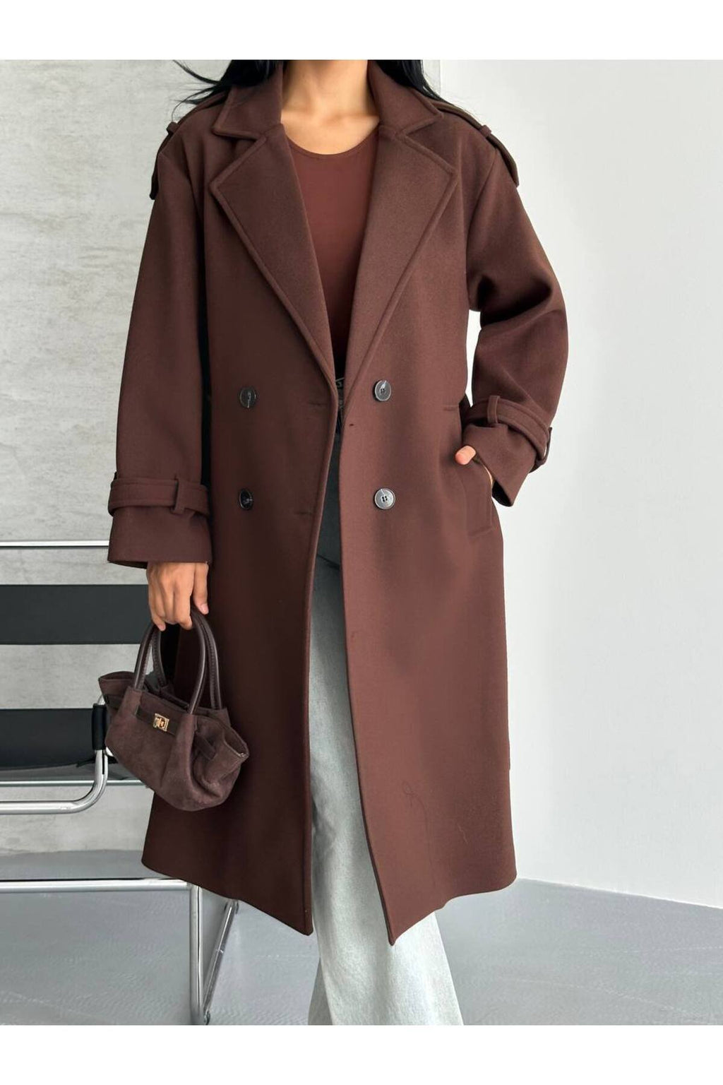 Oversize Kesim Kaşe Kaban