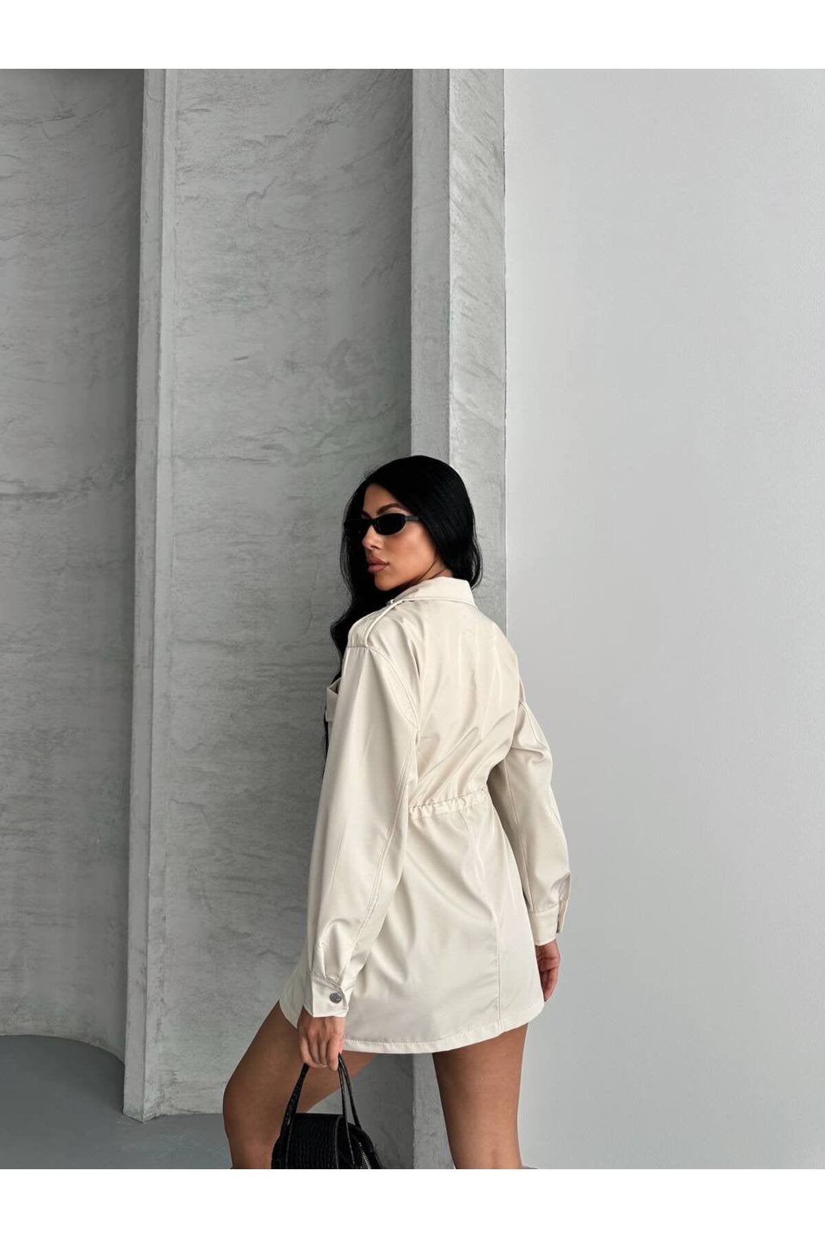 4 CEPLİ BEL BAĞLAMALI KISA TRENCH COAT CEKET