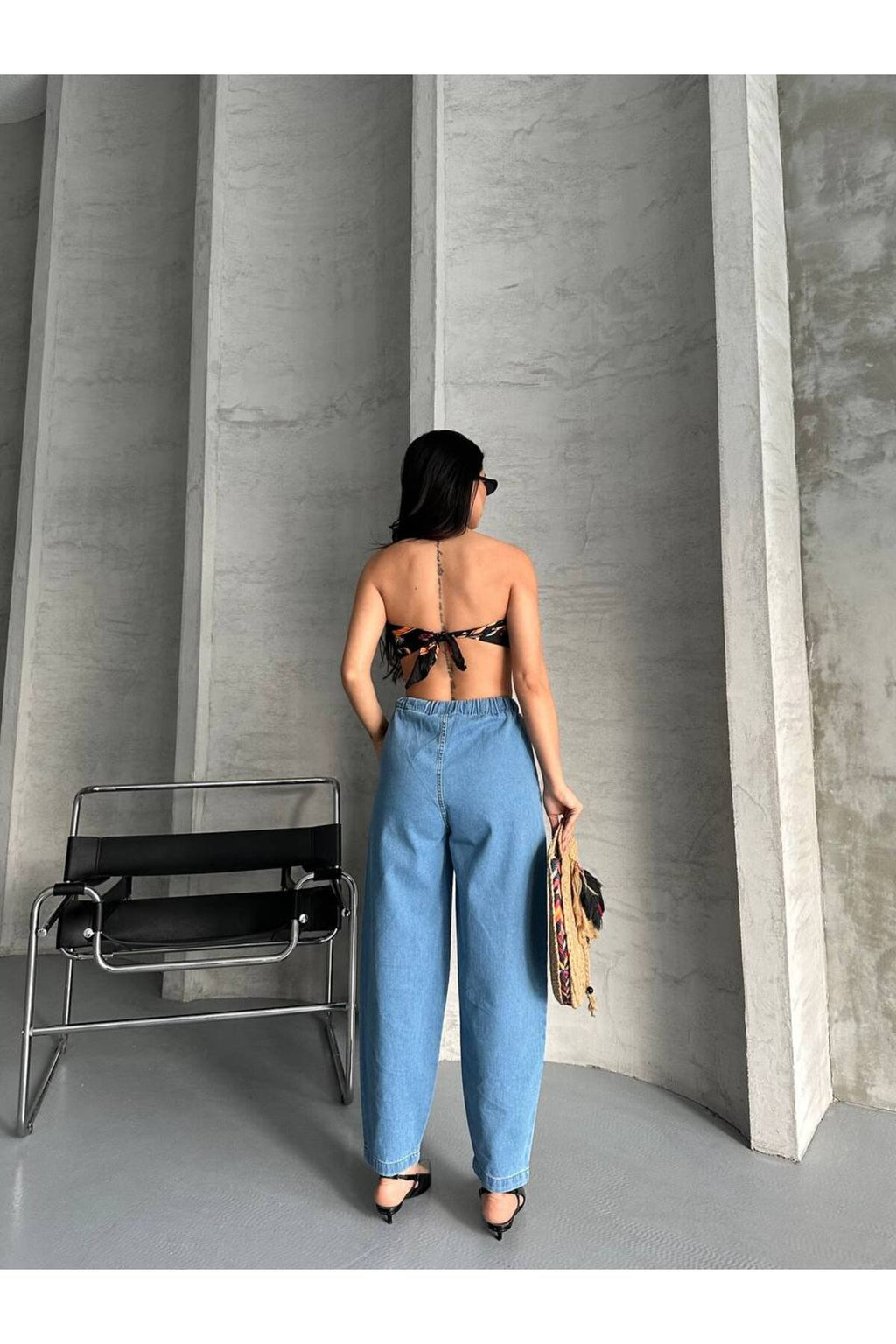 Lastikli Bel Bağcıklı Denim Pantolon – Günlük Konfor ve Şıklık