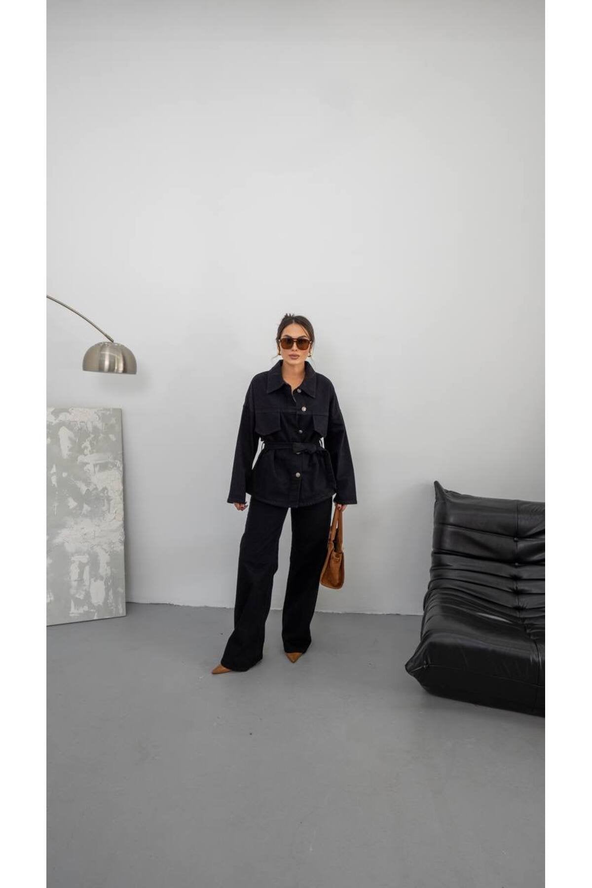 Kemer Detaylı Denim İkili Takım