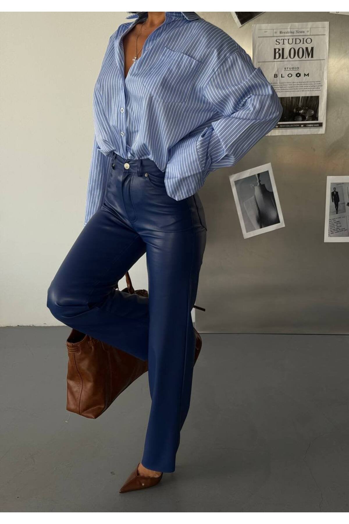 Modern ve Çarpıcı: Yüksek Bel Deri Pantolon