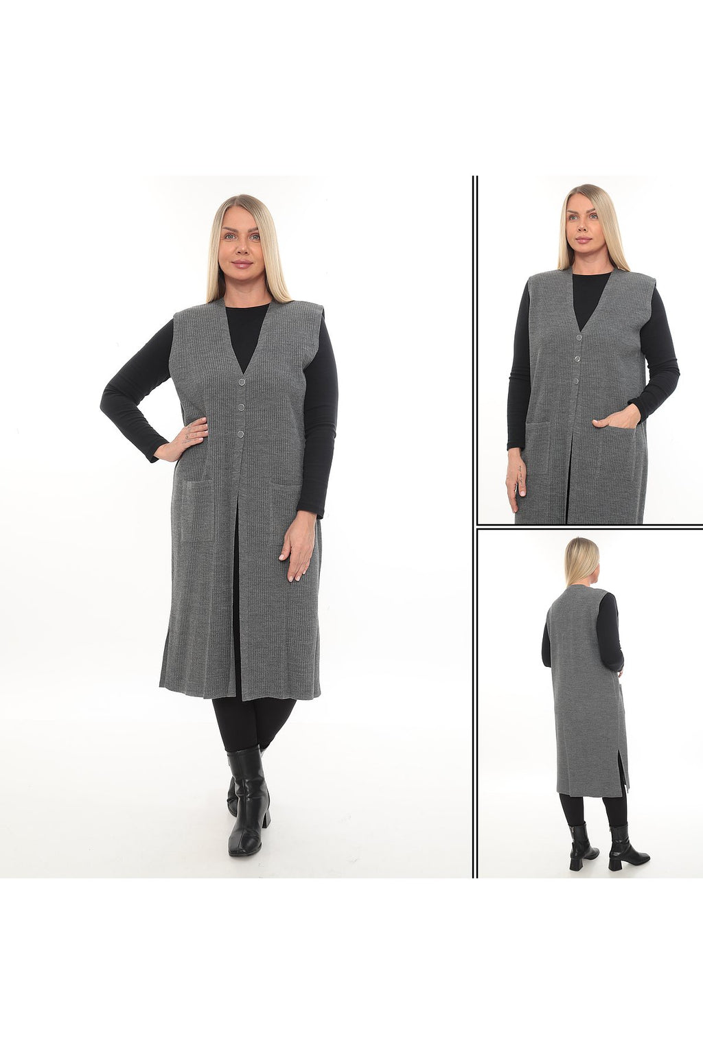 Klasik Kesim Uzun Triko Yelek Anne yelek