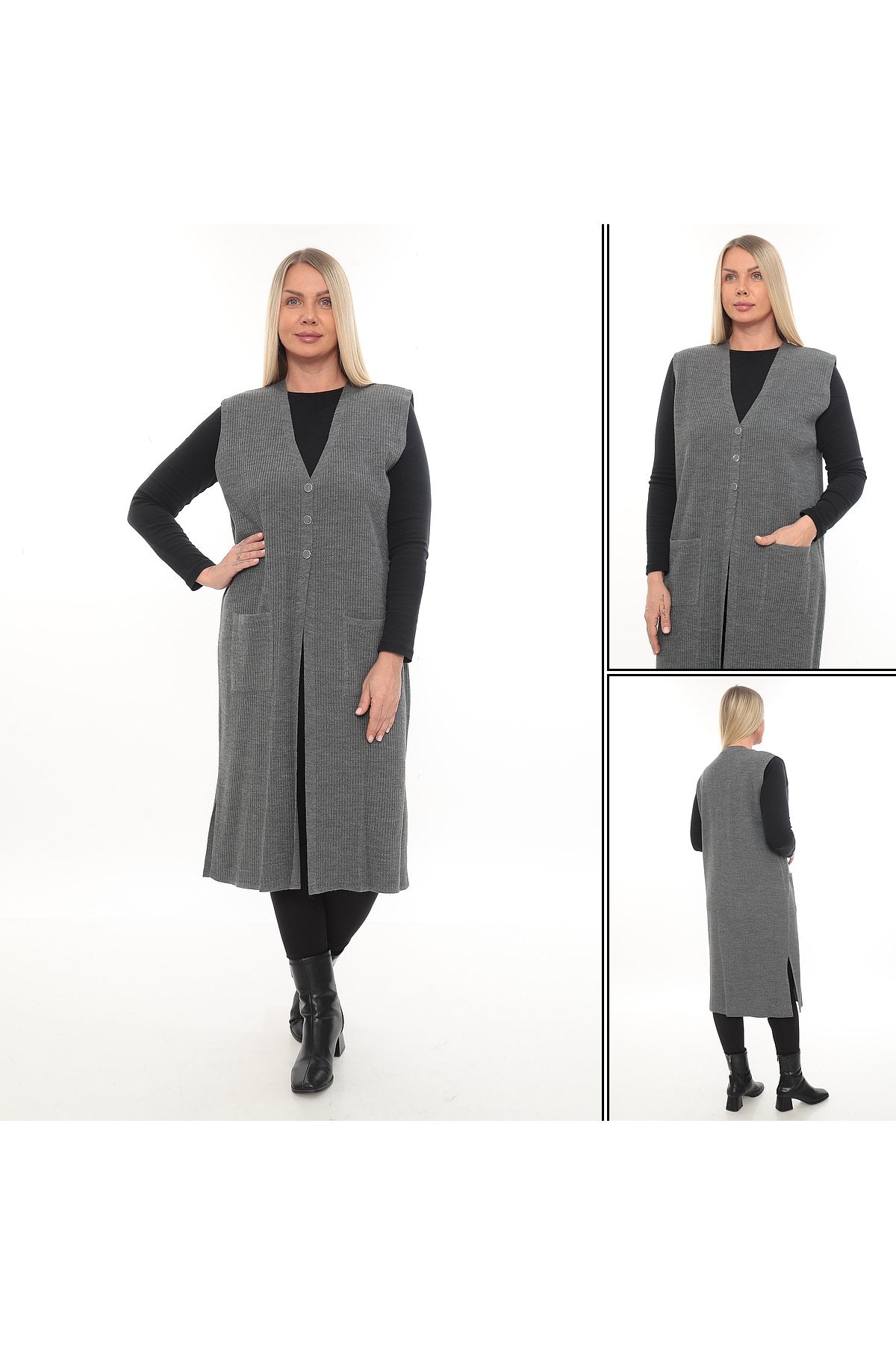 Klasik Kesim Uzun Triko Yelek Anne yelek