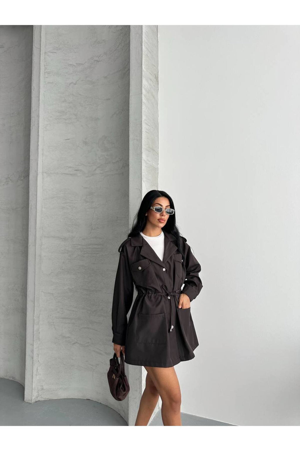 4 CEPLİ BEL BAĞLAMALI KISA TRENCH COAT CEKET