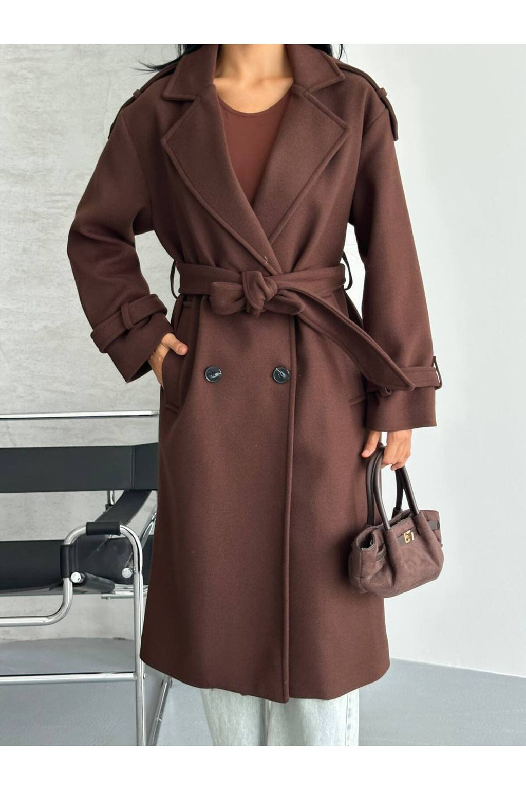 Oversize Kesim Kaşe Kaban