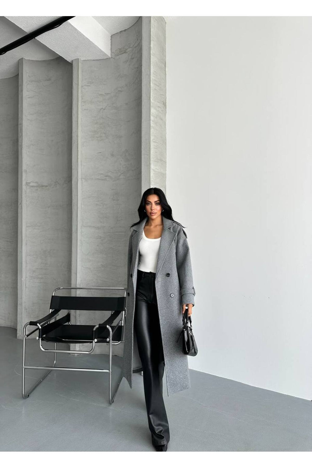 Oversize Kesim Kaşe Kaban