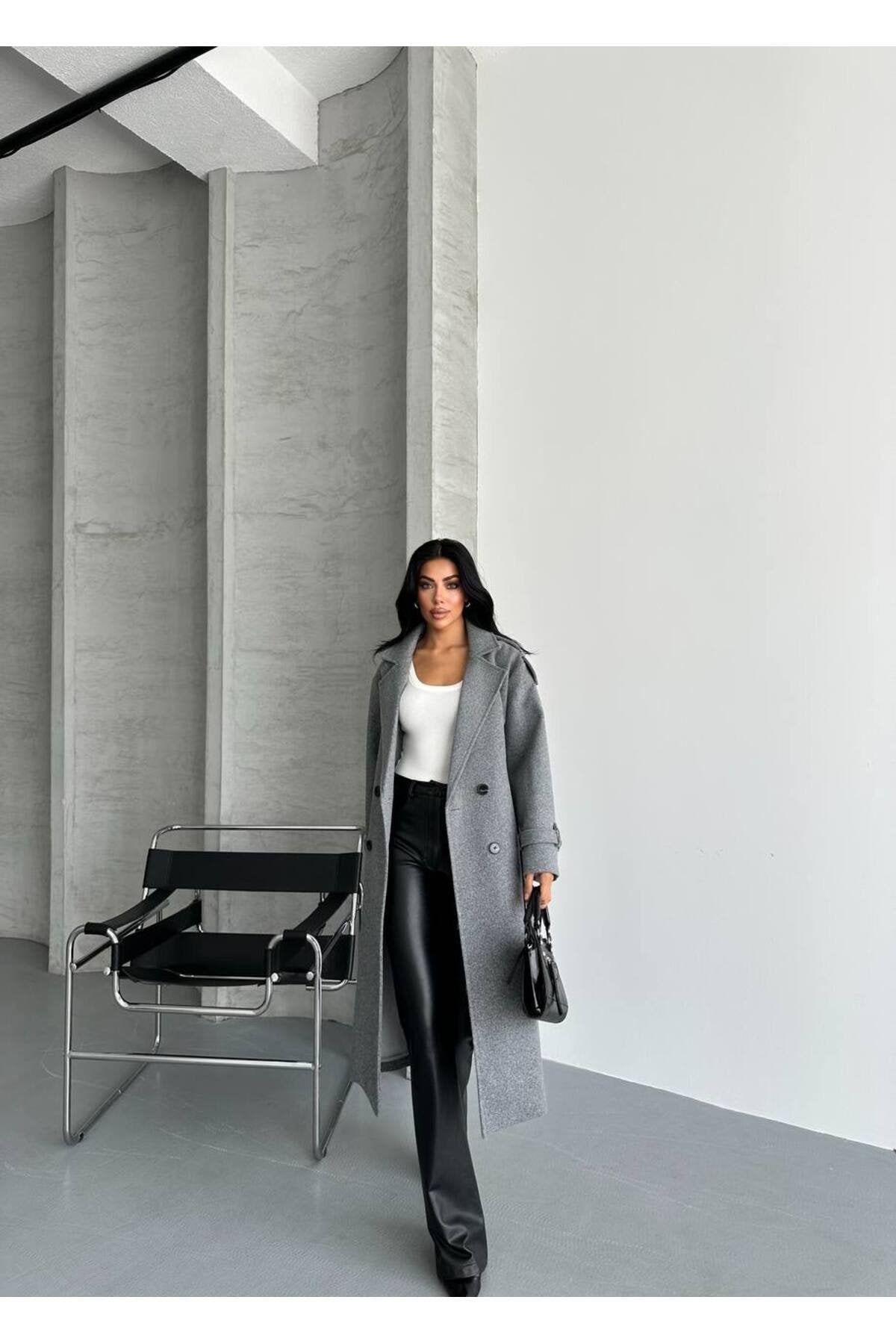 Oversize Kesim Kaşe Kaban