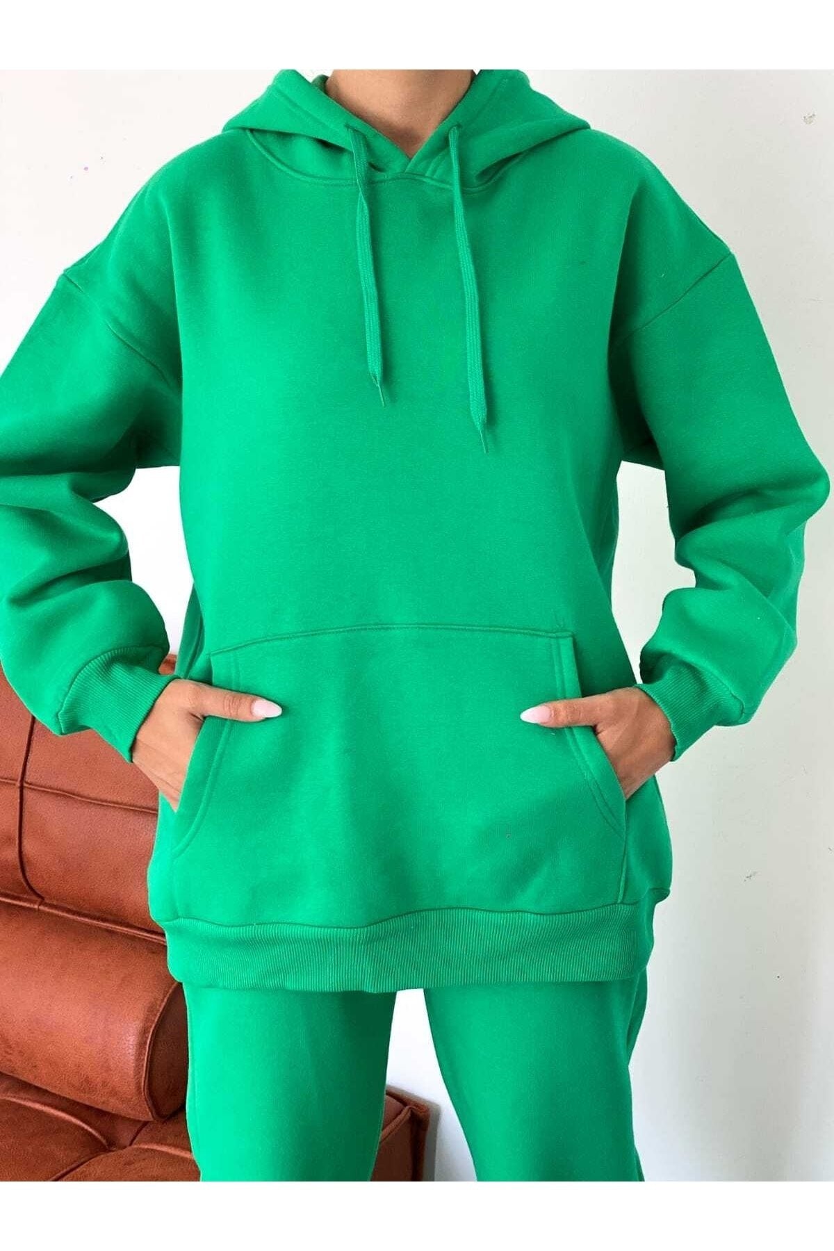 3 Iplik Kapüşonlu Polarlı Sweatshirt