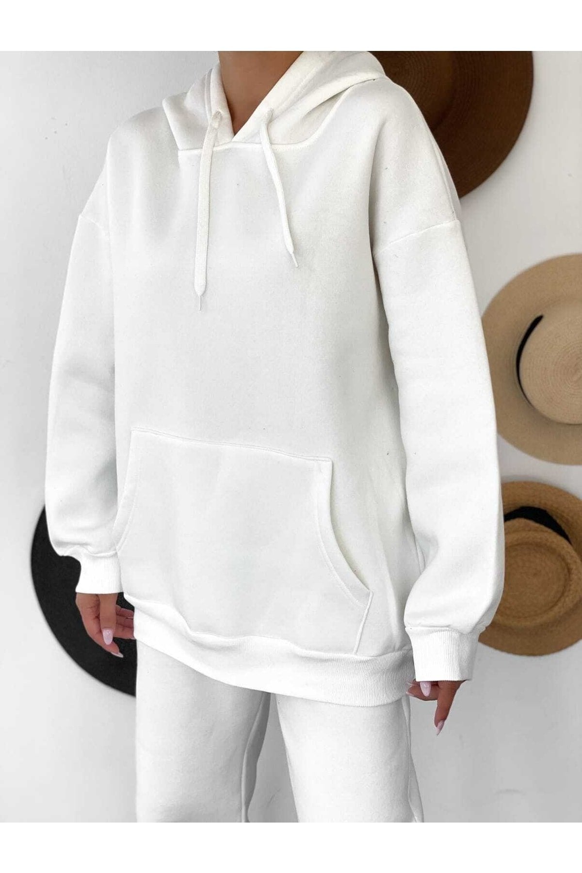 3 Iplik Kapüşonlu Polarlı Sweatshirt