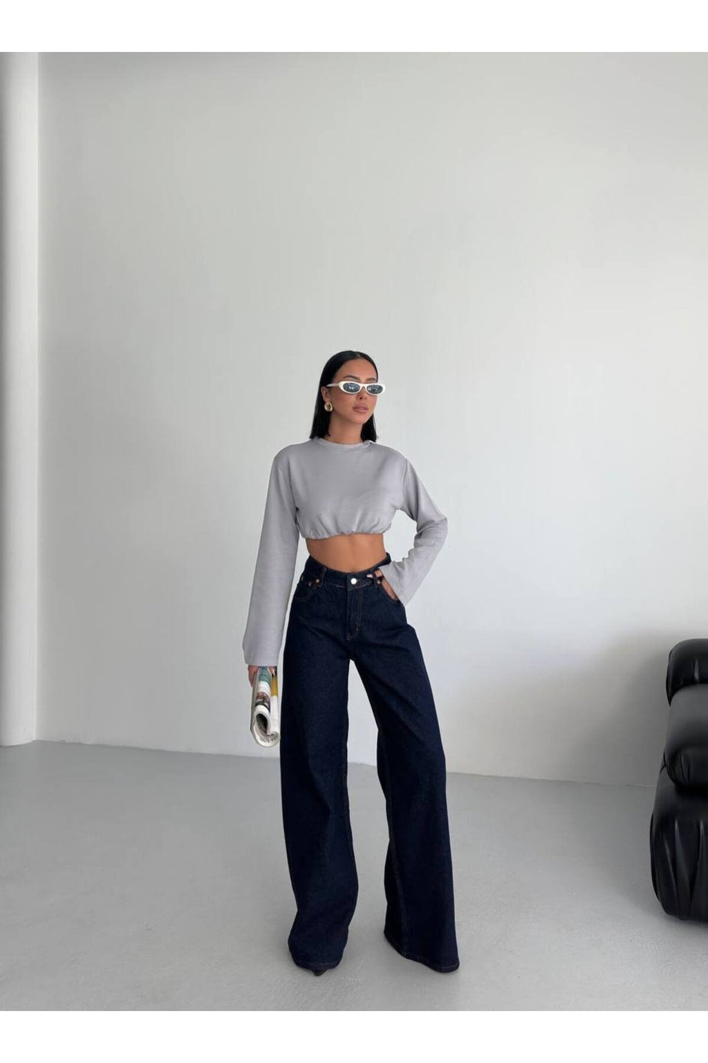 Yüksek Bel Geniş Paça Kadın Jean Pantolon
