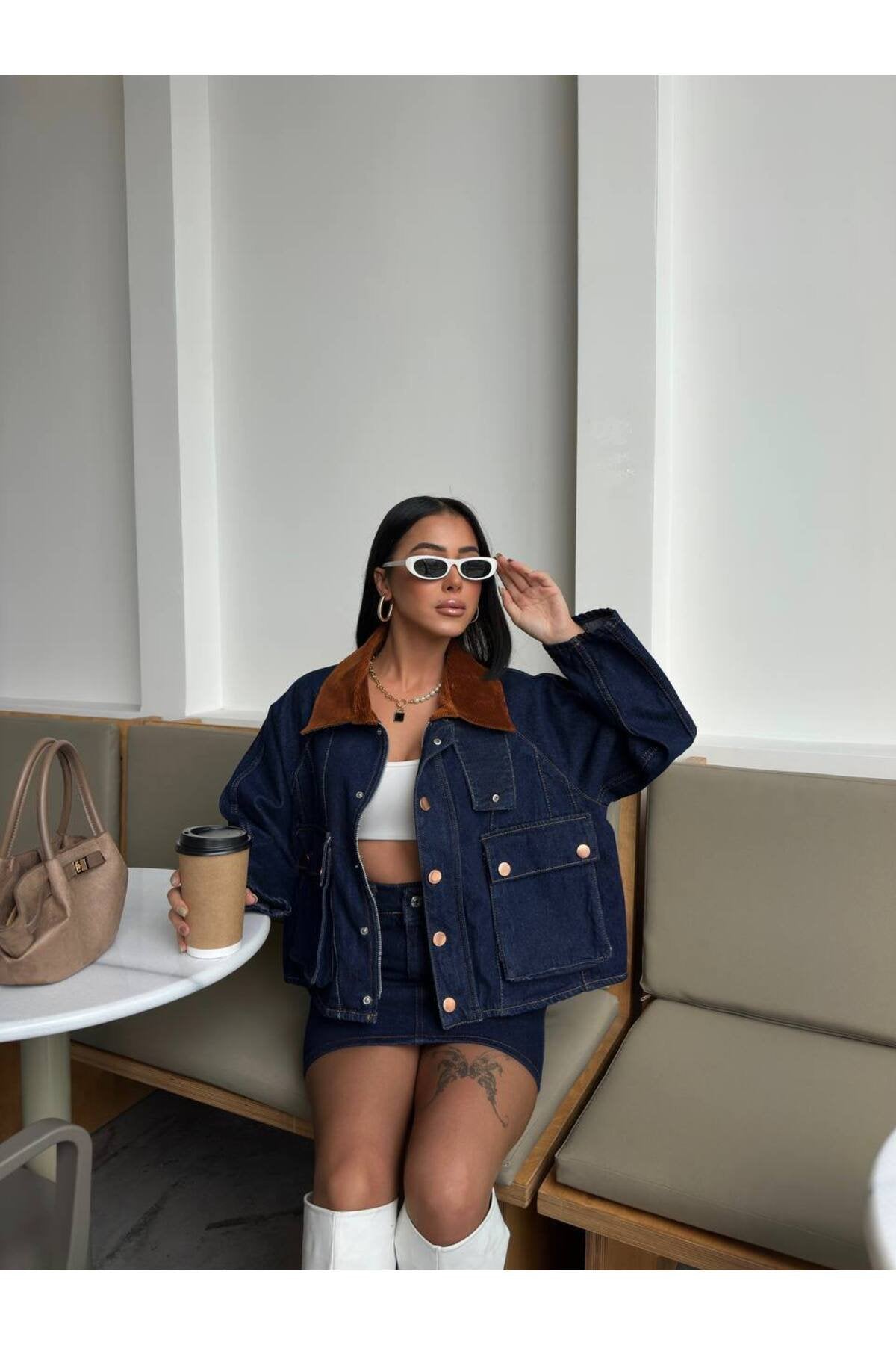 Kadife Yaka Denim Ceket