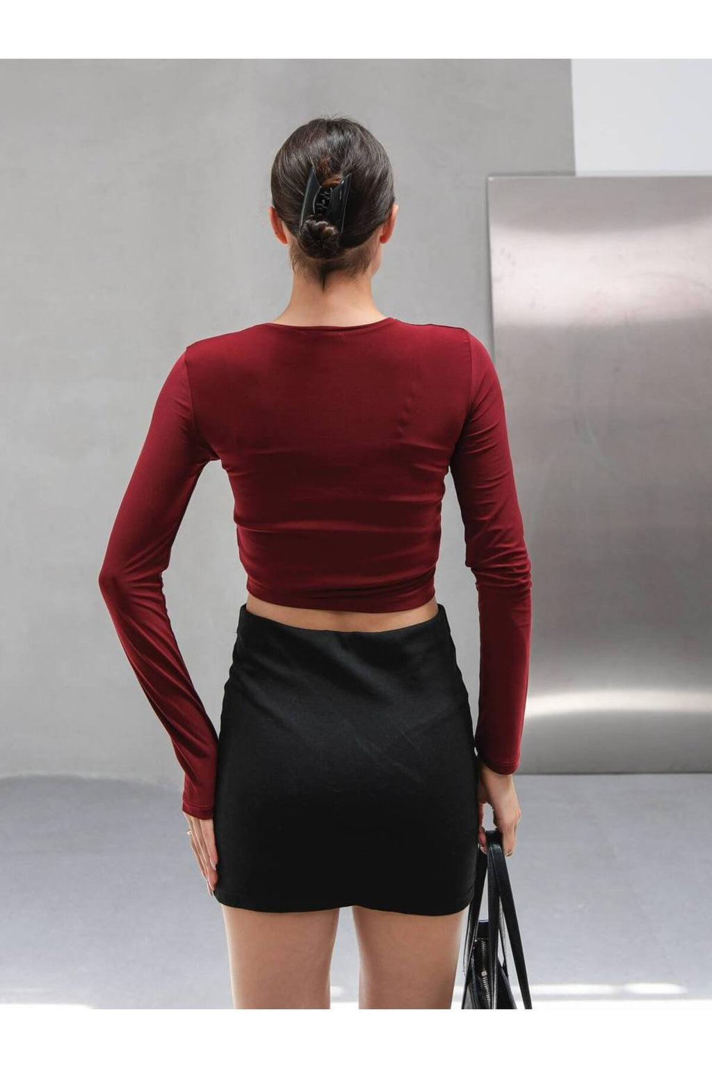 Gold Detaylı Uzun Kollu Crop Bluz