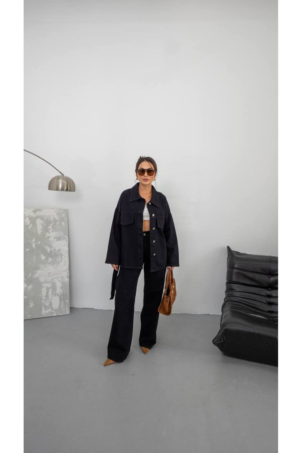 Kemer Detaylı Denim İkili Takım