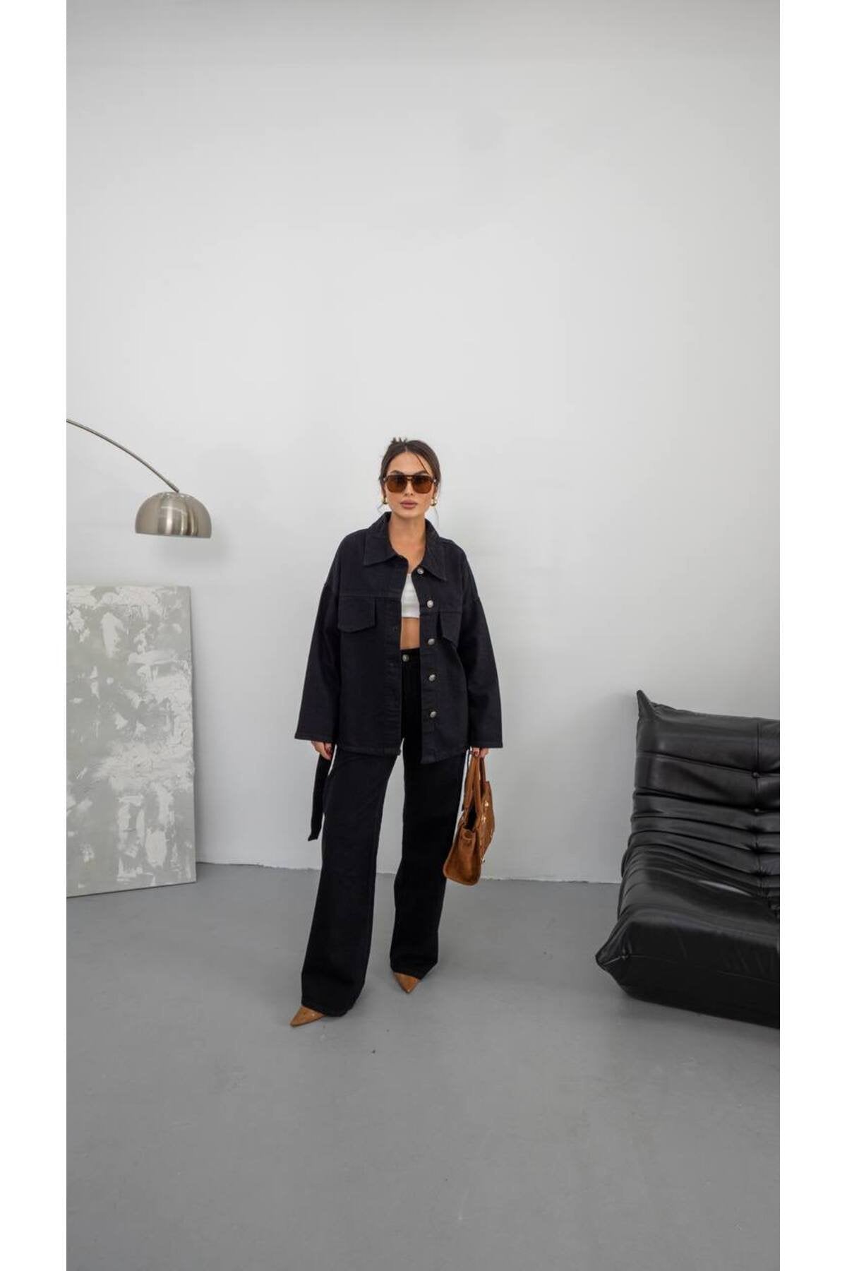 Kemer Detaylı Denim İkili Takım