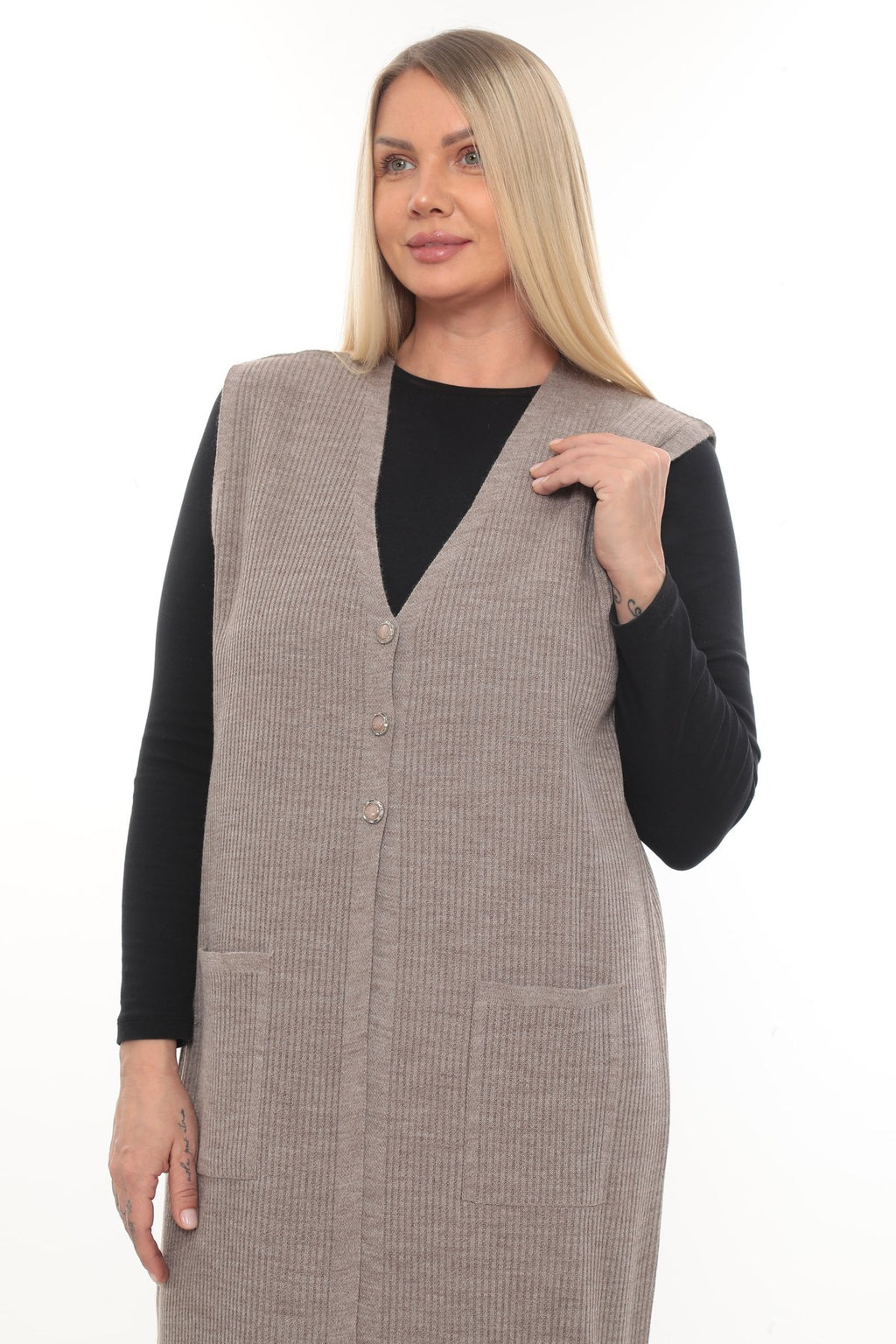 Klasik Kesim Uzun Triko Yelek Anne yelek