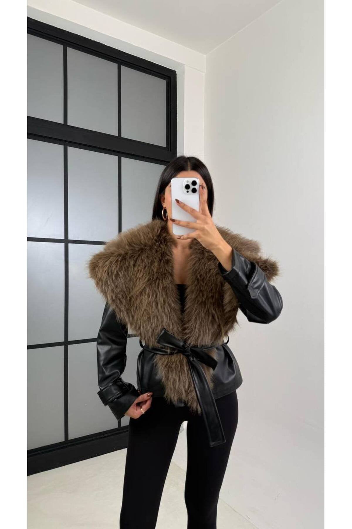 Trend Kürk Yaka Deri Ceket