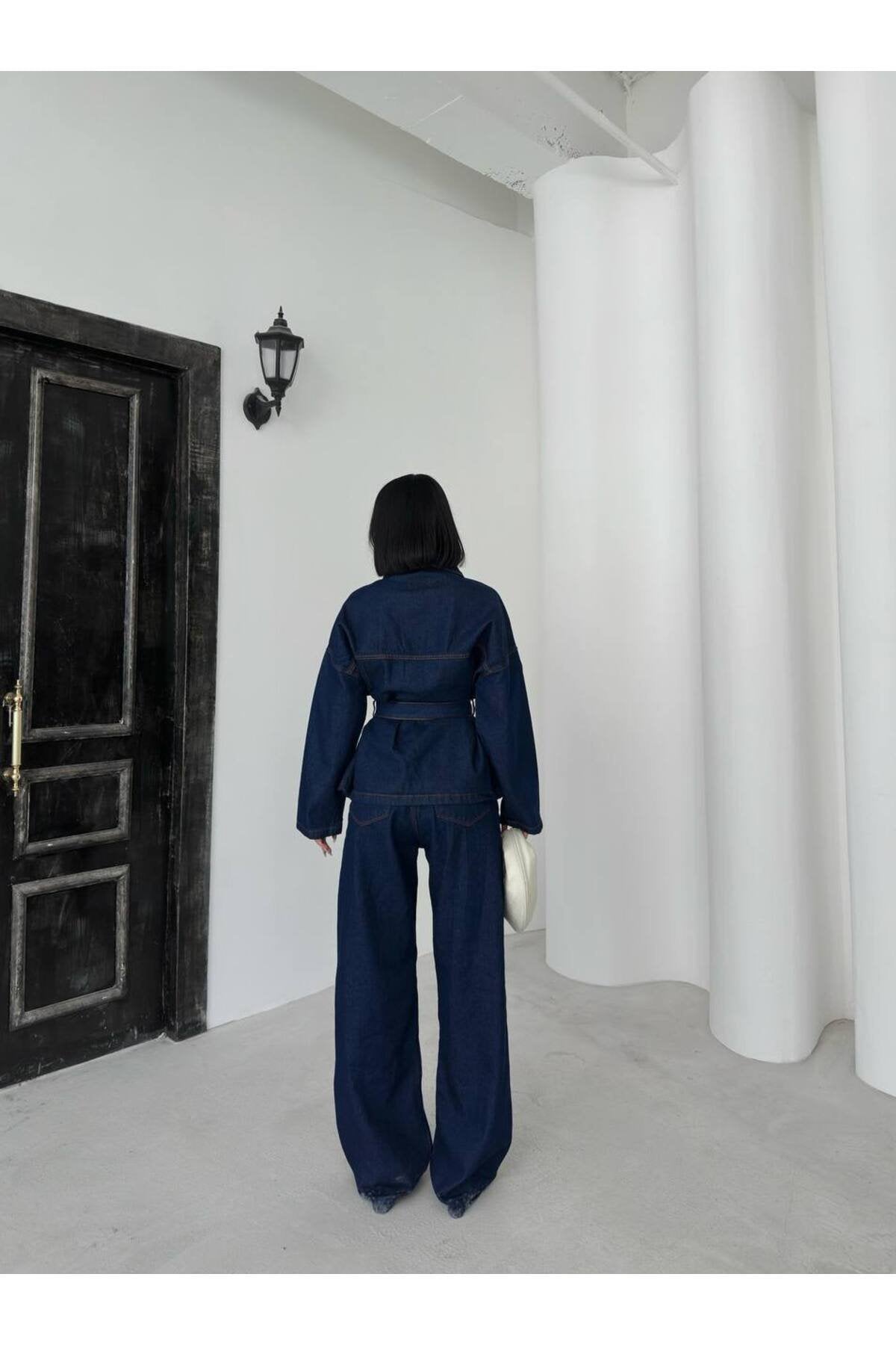 Kemer Detaylı Denim İkili Takım