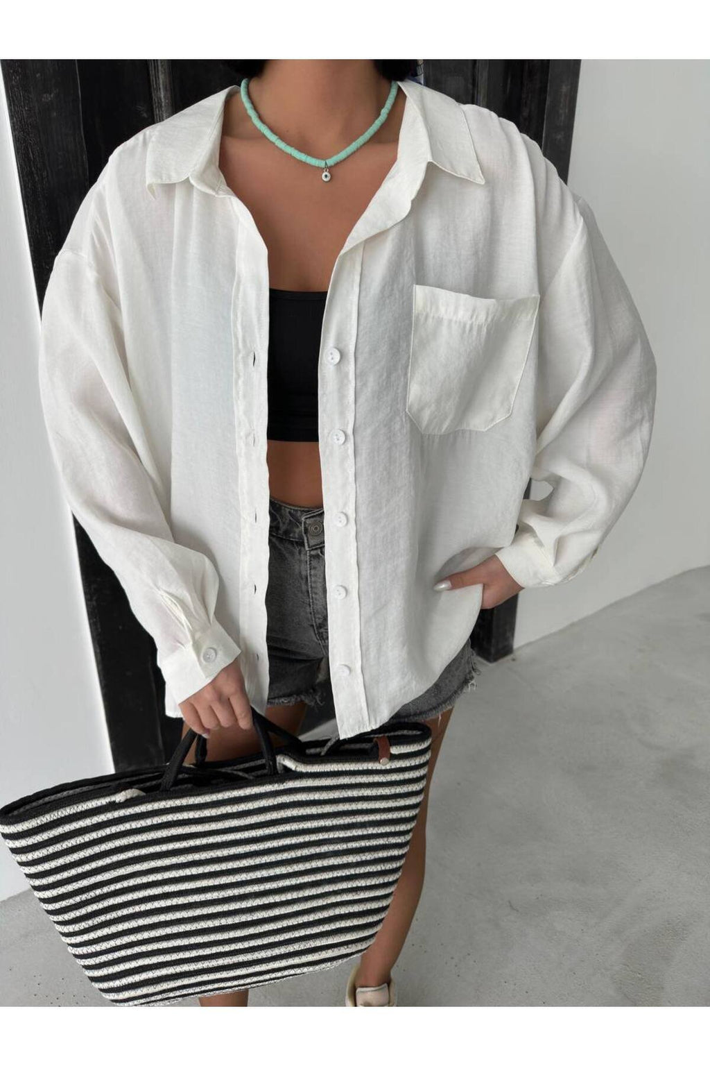 Modern Stil Oversize Düğmeli Gömlek