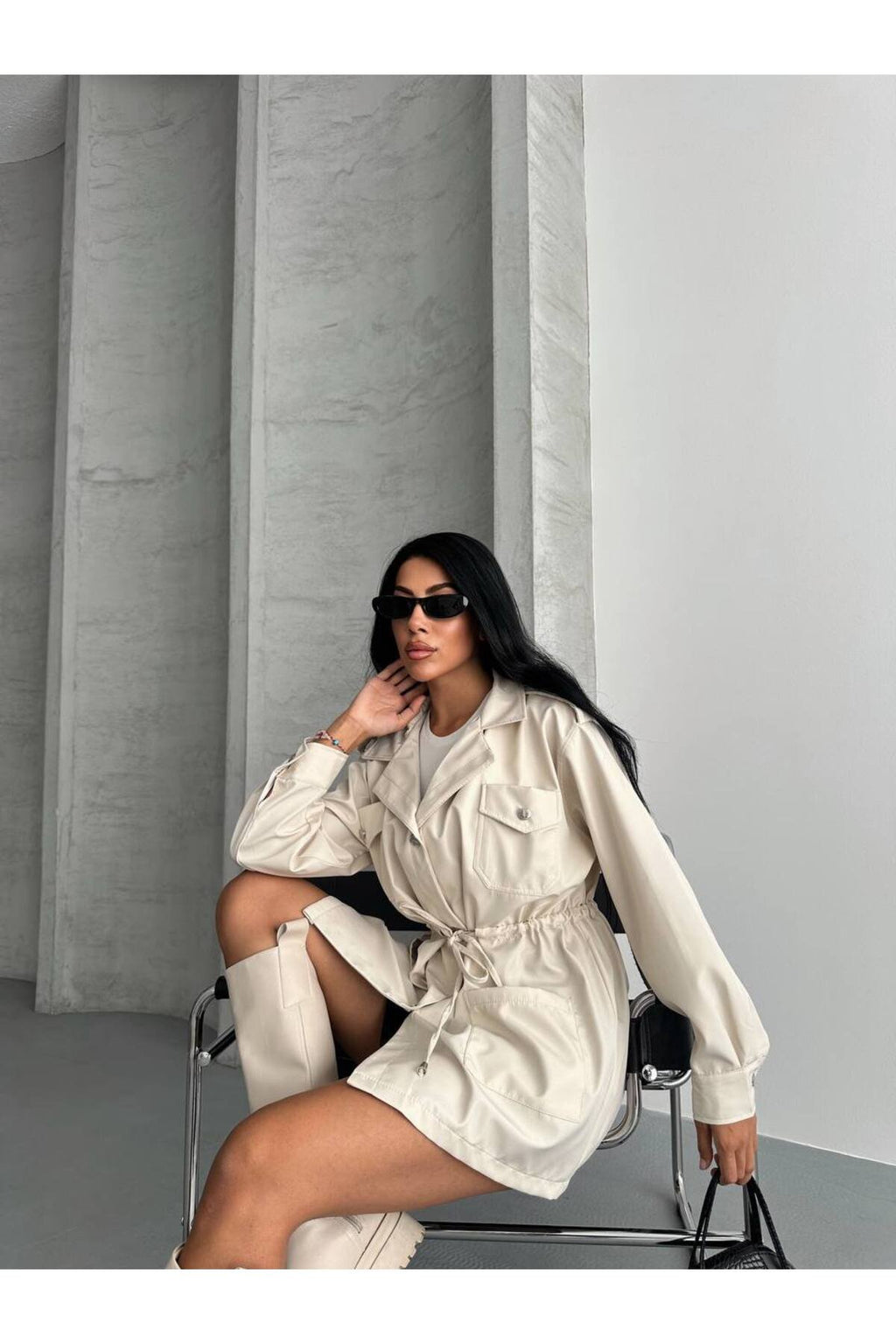 4 CEPLİ BEL BAĞLAMALI KISA TRENCH COAT CEKET