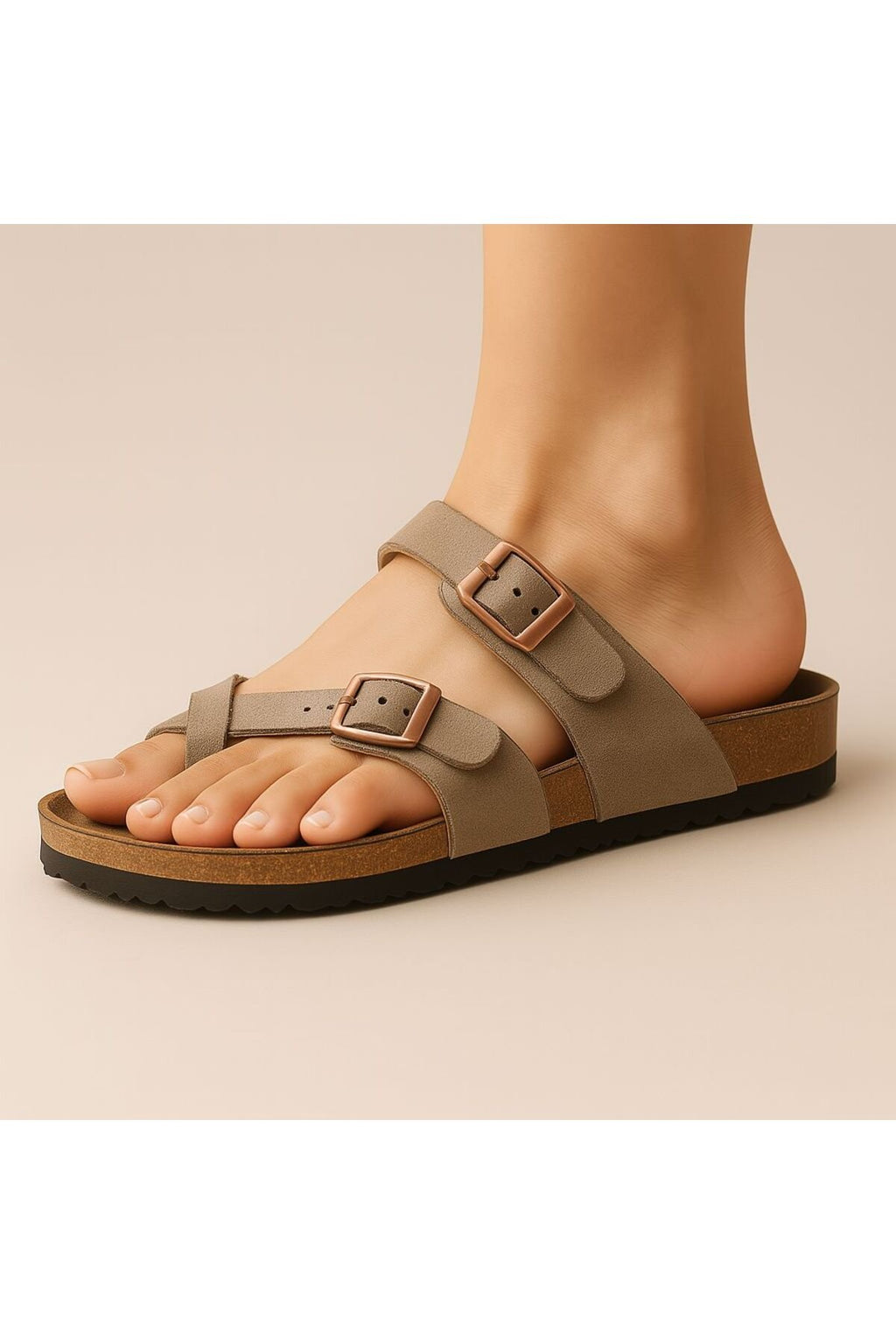 Kadın Siyah Çift Tokalı Parmak Arası Anatomik Terlik