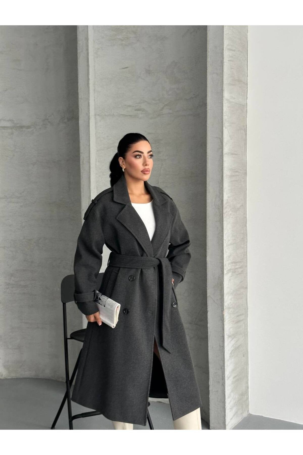 Oversize Kesim Kaşe Kaban